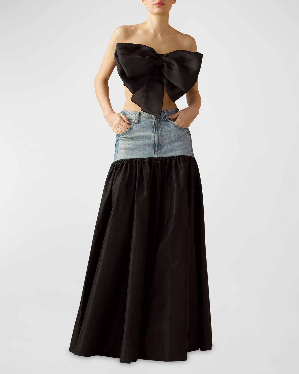 Denim & Silk Taffeta Maxi Skirt