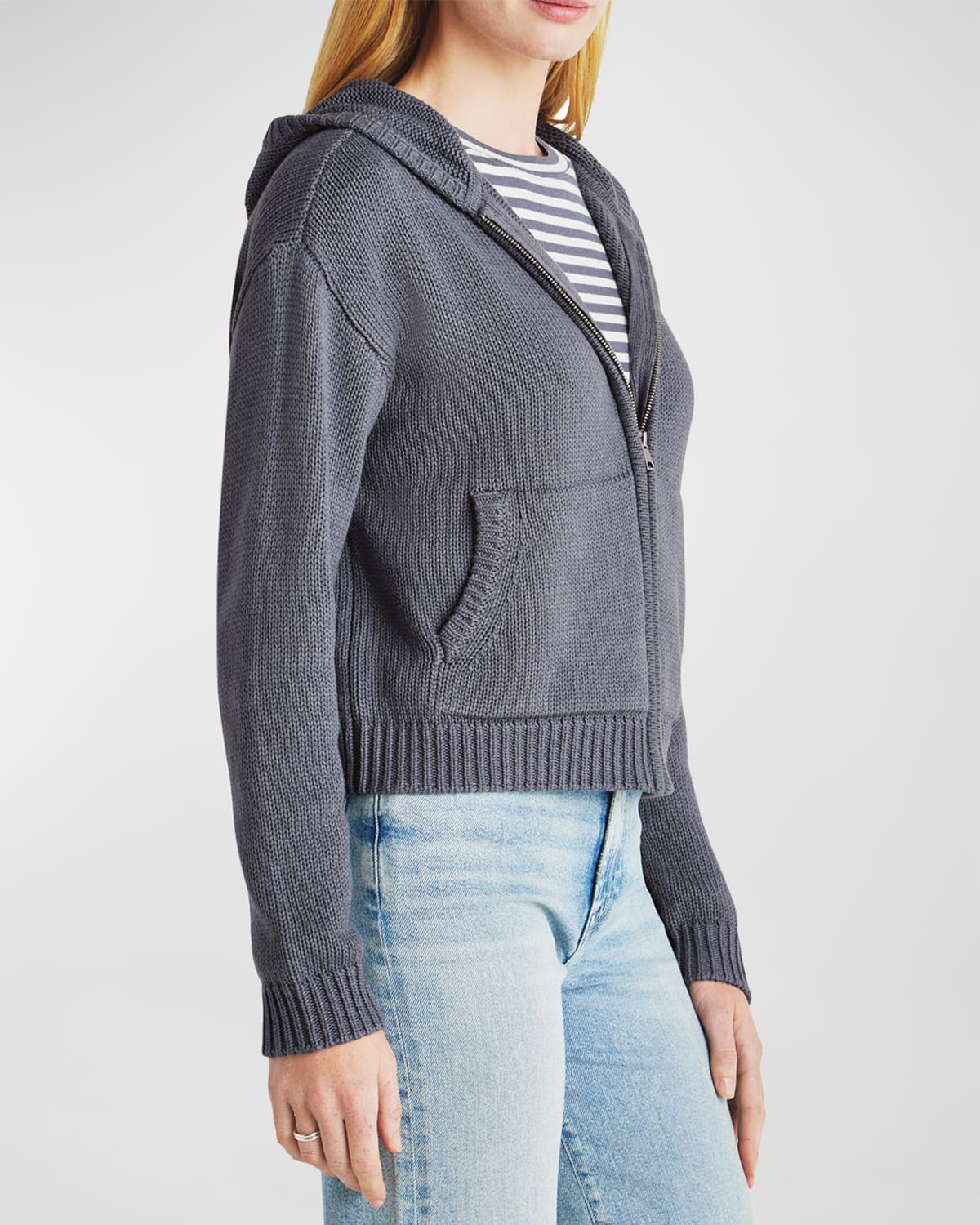 Shop Splendid Vero Zip-front Sweater Hoodie In Ash Navy