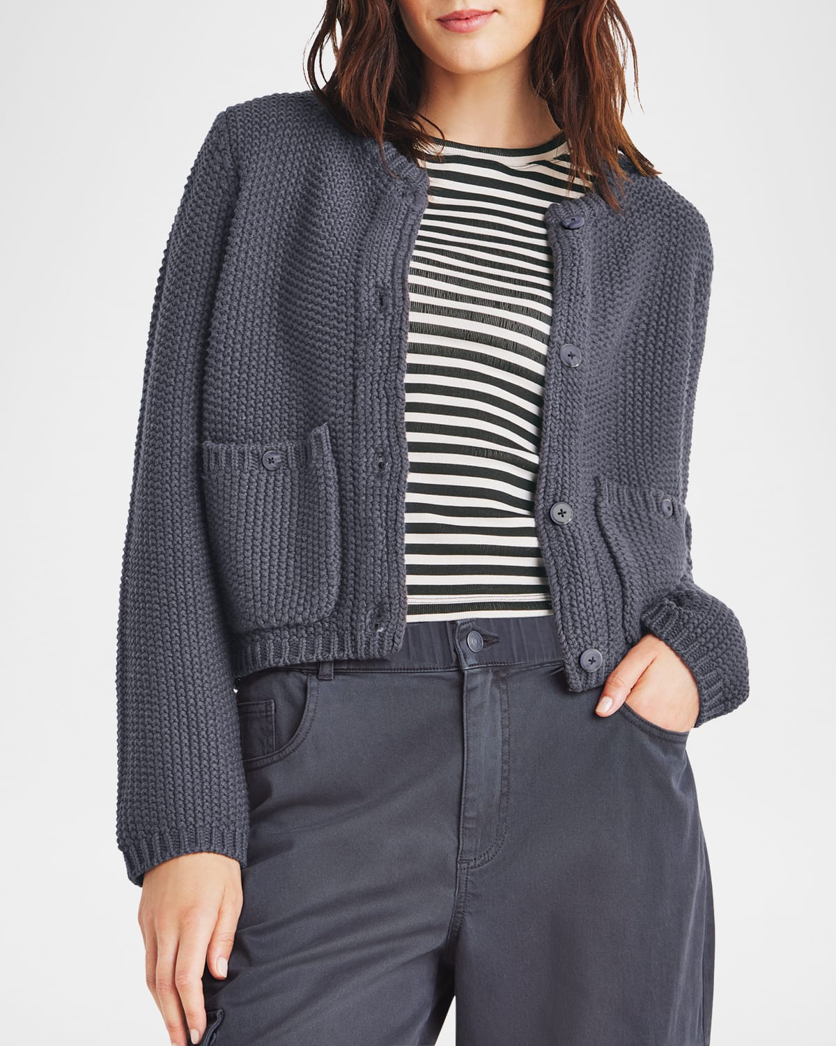 Splendid Andrea Patch Pocket Cropped Cardigan In Ash Navy