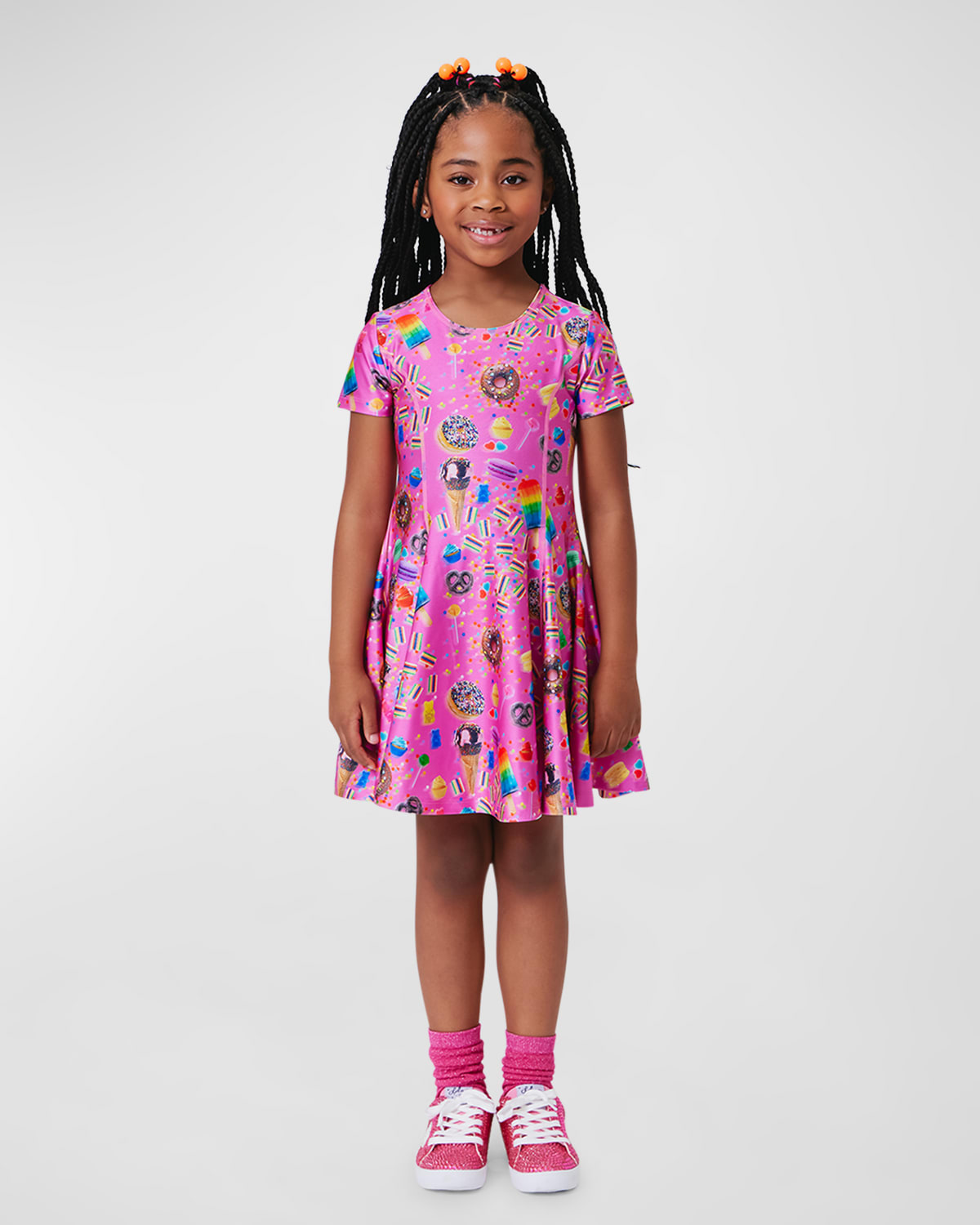 Shop Terez Girl's Candy Spill Hi-shine Cap-sleeve Mini Skater Dress In Pink