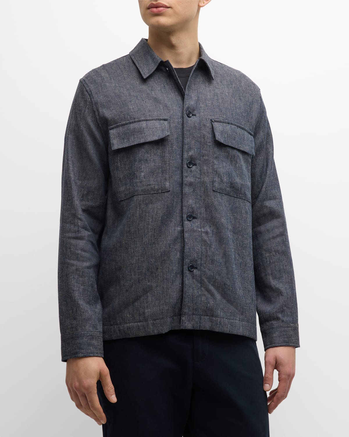 Shop Vince Men's Linen-cotton Twill Overshirt In Dark Indigo