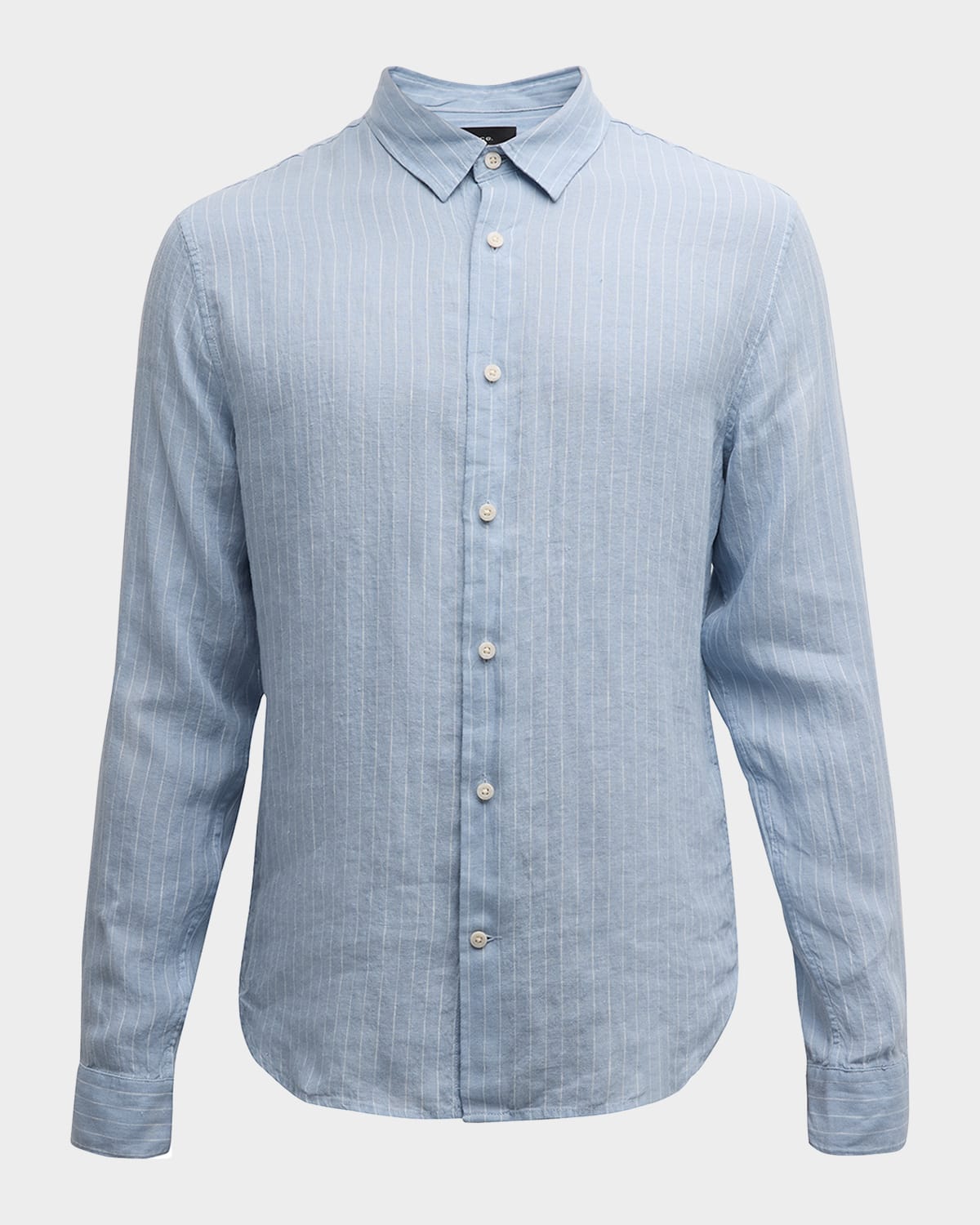 Vince Men's Bayside Striped Linen Button-front Shirt In Lake Blue/optic W