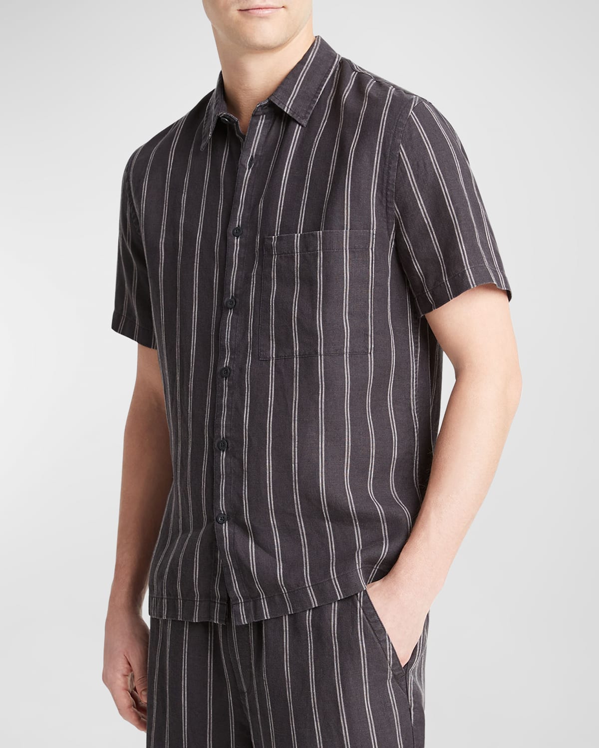 Shop Vince Men's Moonbay Striped Sport Shirt In Soft Black