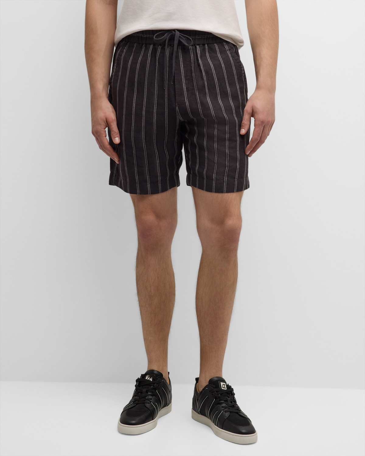 Shop Vince Men's Moonbay Striped Drawstring Shorts In Soft Black