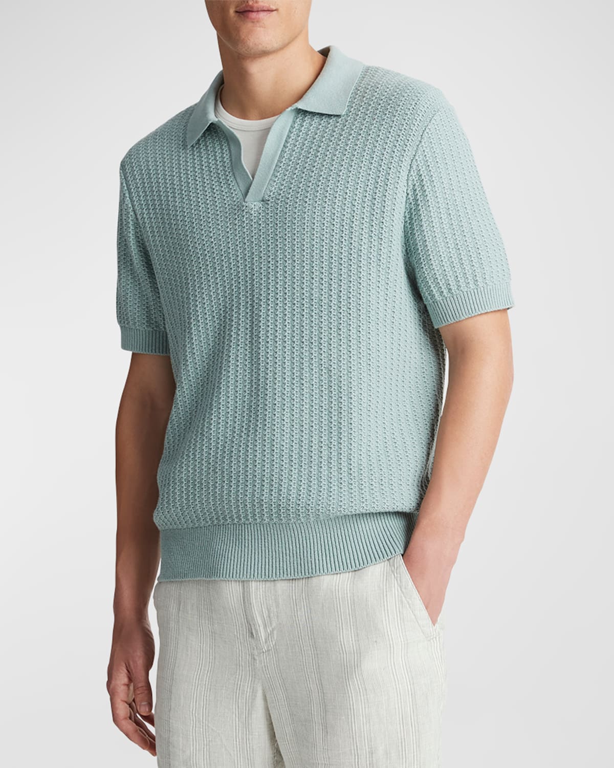 Vince Crafted Rib Cotton & Cashmere Regular Fit Polo Collar Sweater In Ceramic Blue