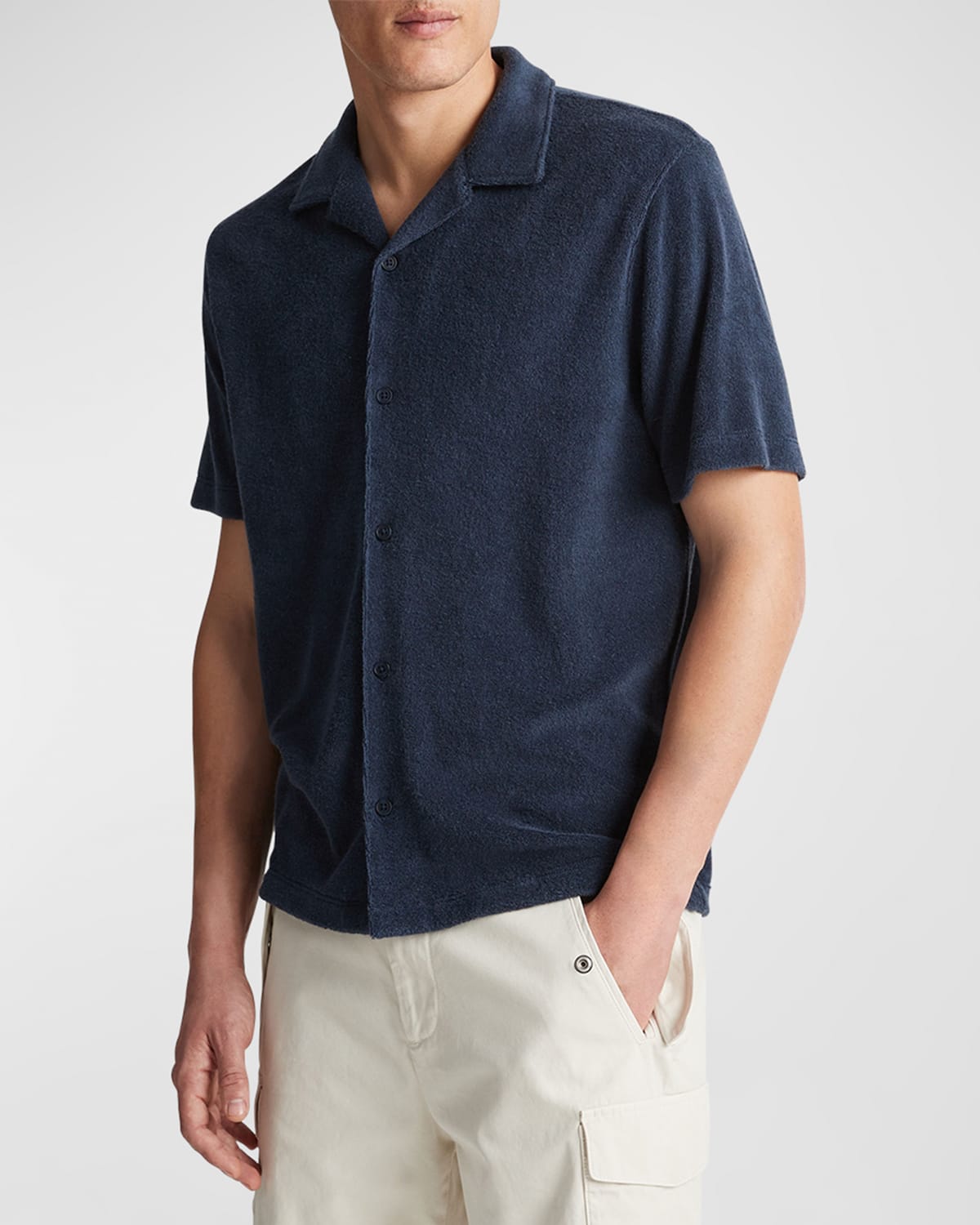 Shop Vince Men's Terry Toweling Camp Shirt In Night Navy