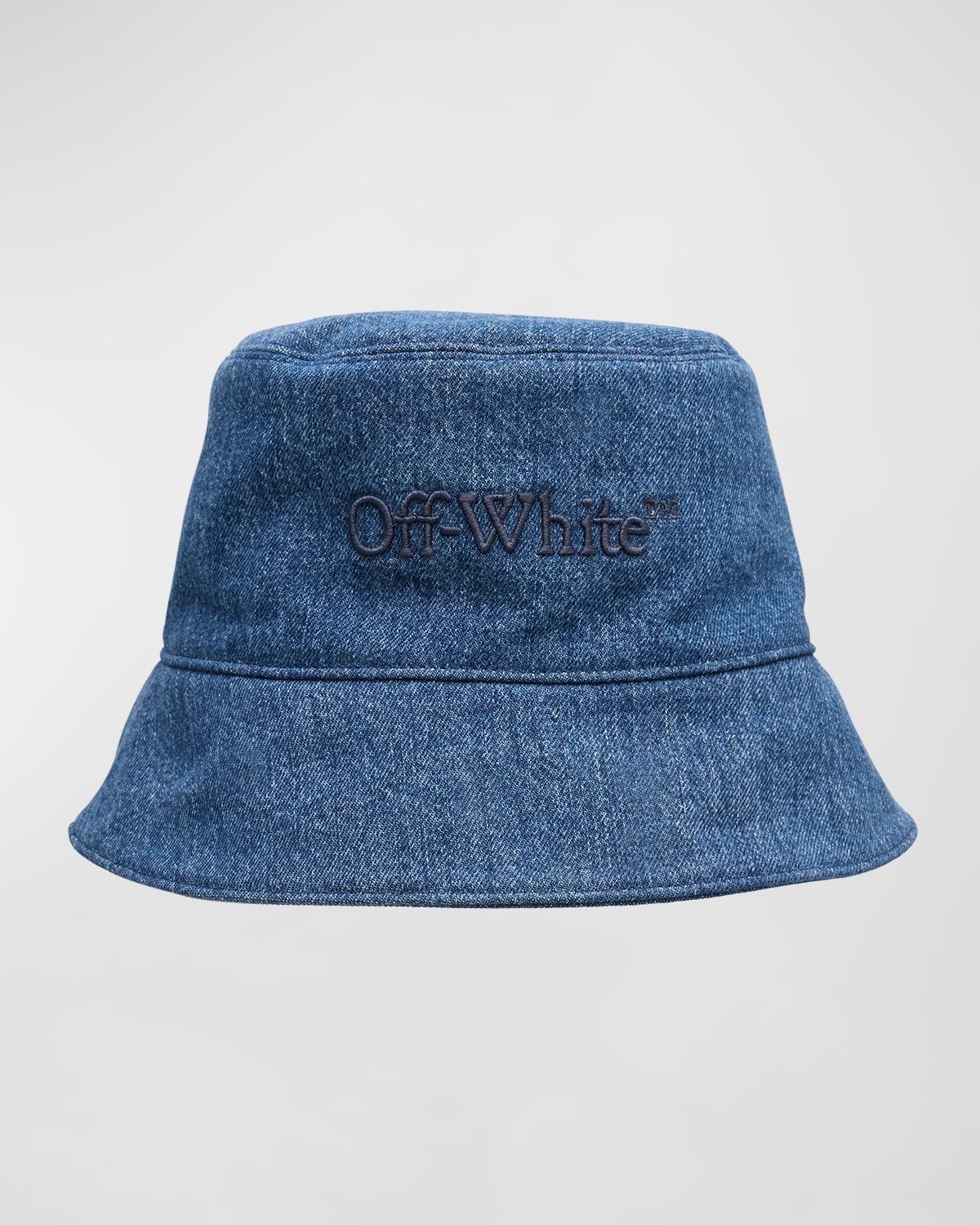 Shop Off-white Bookish Logo Denim Bucket Hat In Medium Blue Med