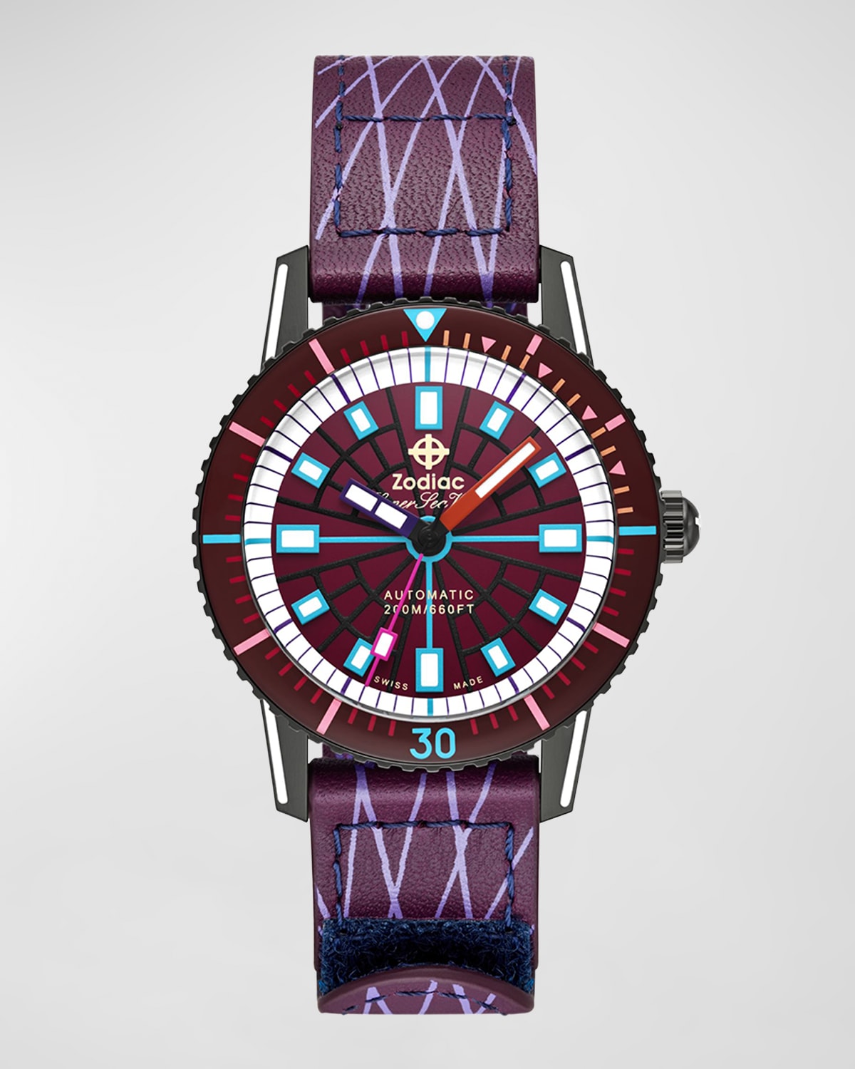Zodiac X Worn & Wound Men's Super Sea Wolf Compression Diver Automatic Watch In Purple