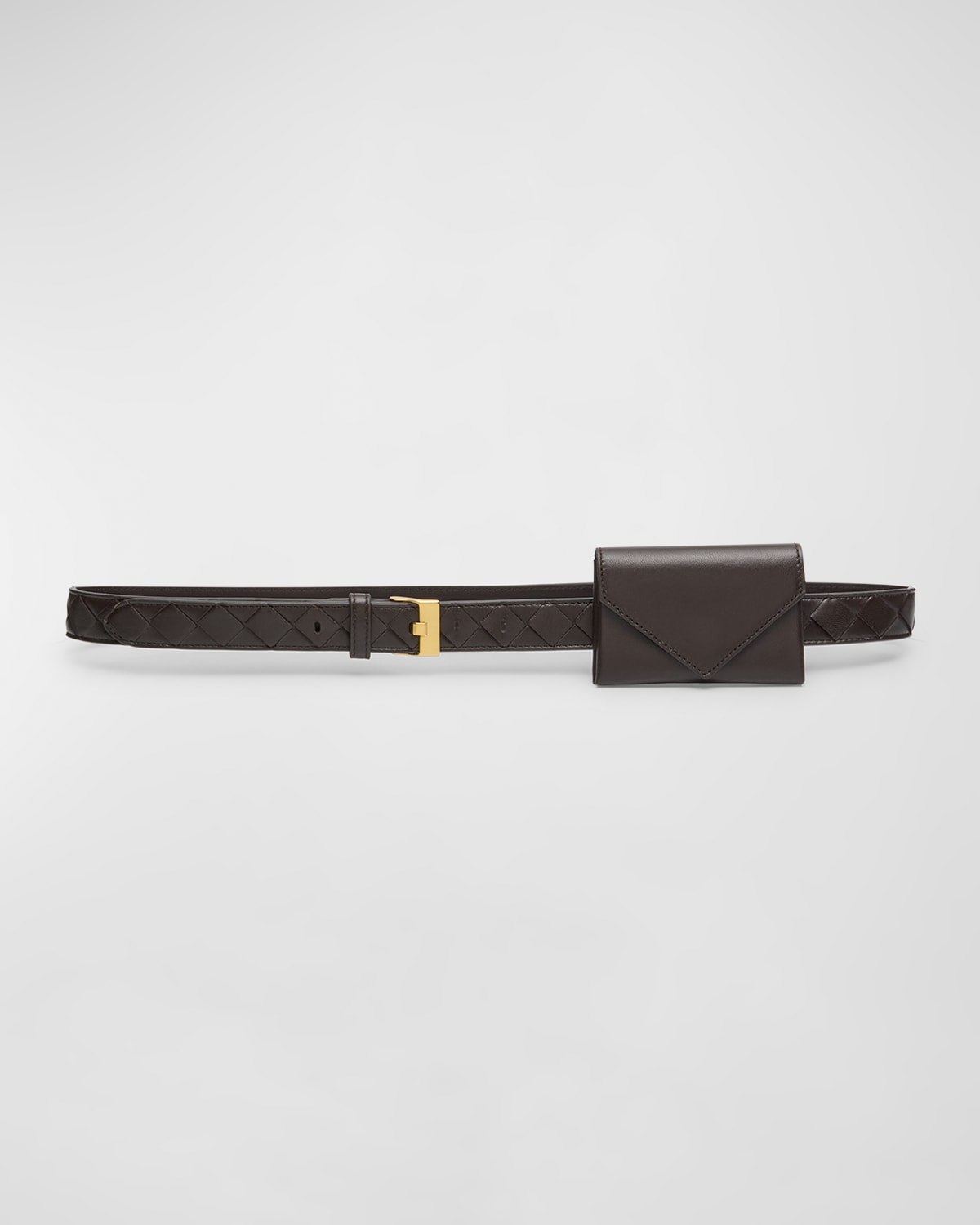 Shop Bottega Veneta Woven Leather Belt With Wallet In Fondant M Brass