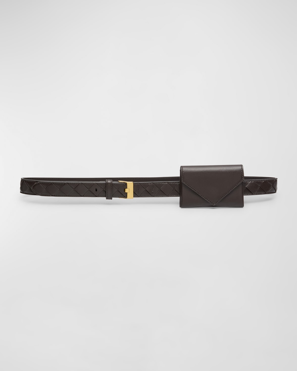 Bottega Veneta Woven Leather Belt With Wallet In Fondant M Brass