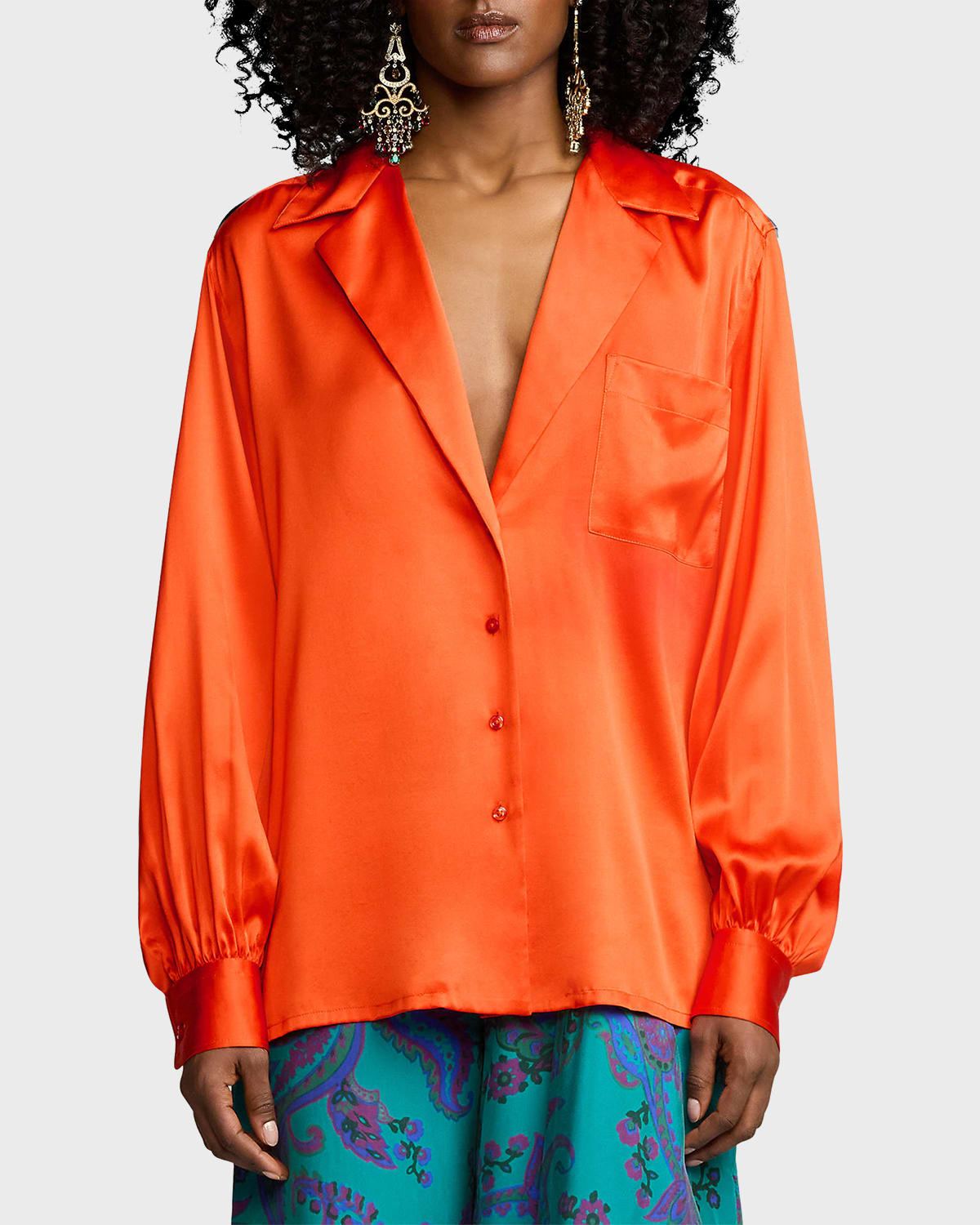 Ralph Lauren Roslin Charmeuse Button-front Shirt In Flame