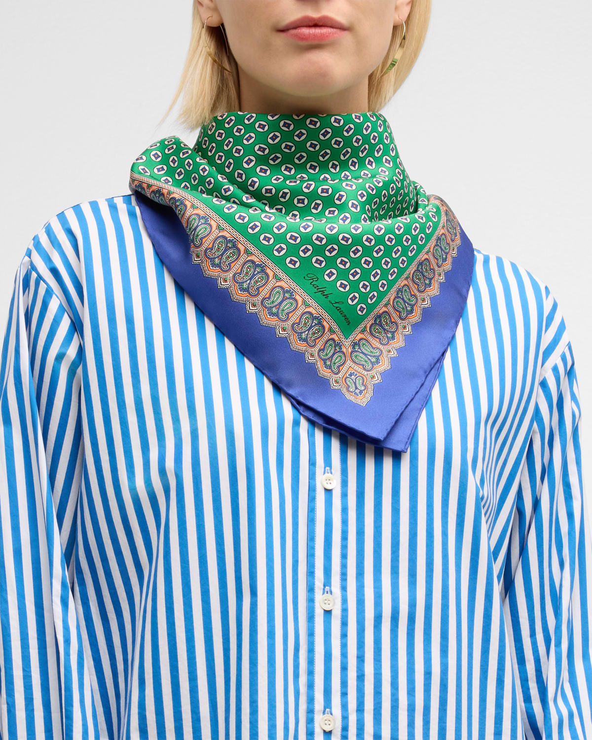 Shop Ralph Lauren Paisley-print Square Silk Scarf In Bluegreen