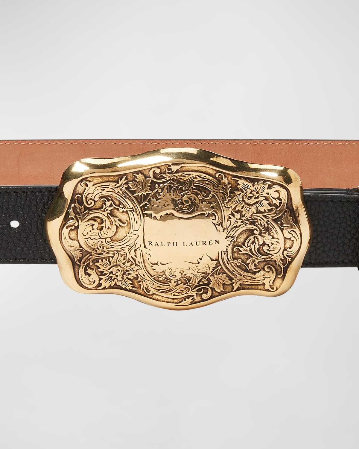 Ralph Lauren Rl Western Pebbled Leather Belt In Black