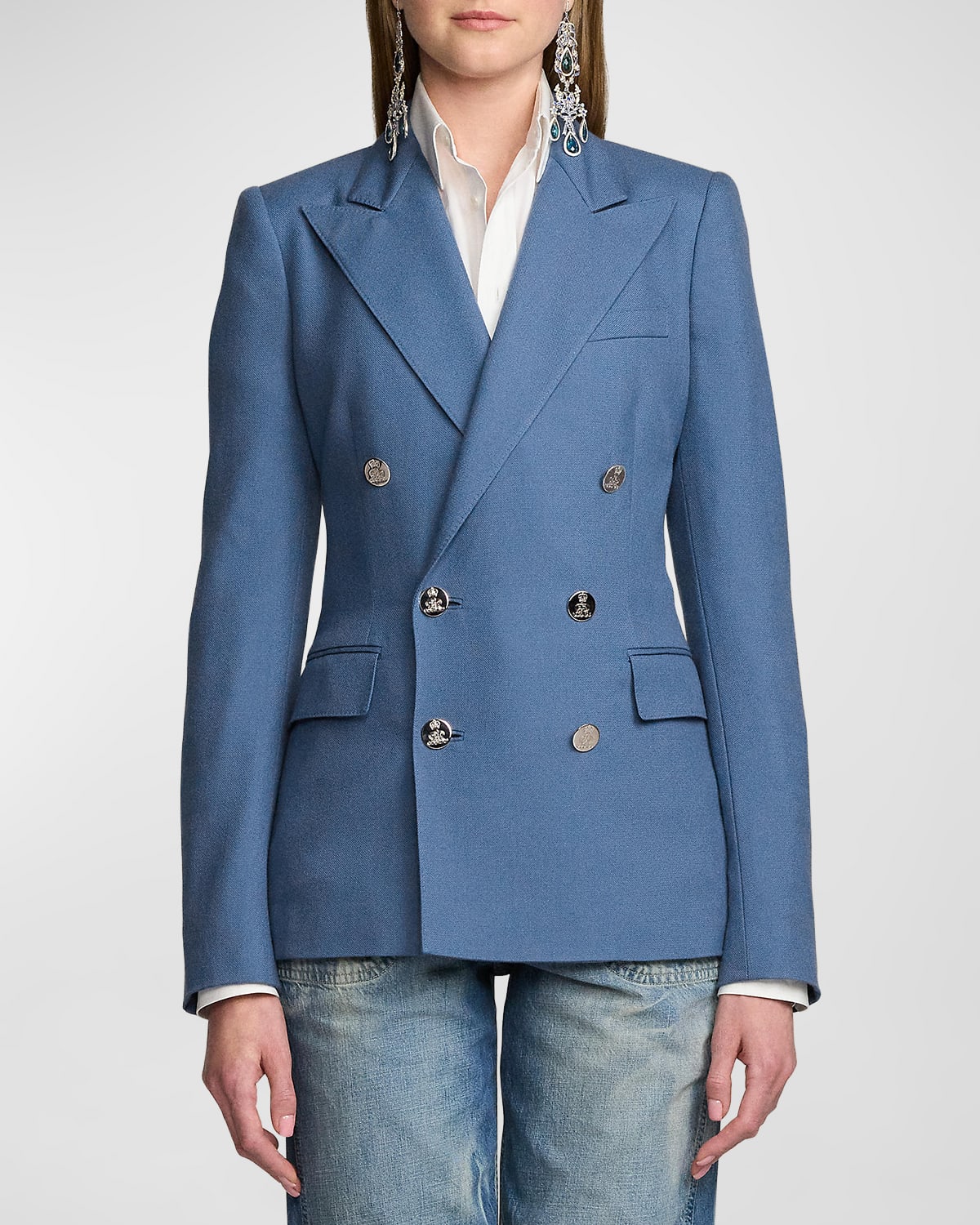 Ralph Lauren Camden Cashmere Double-breasted Jacket In Antique Blue