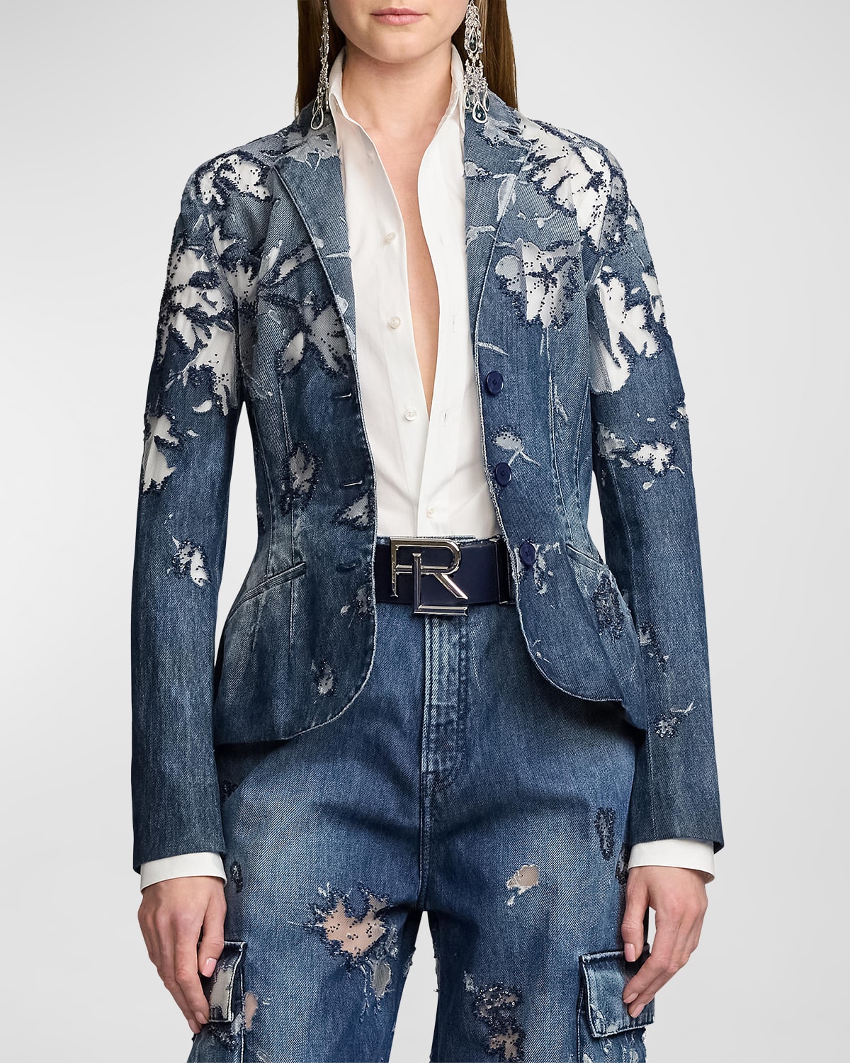 Shop Ralph Lauren Holt Embellished Devoré Jacket In Dk Sap Cre
