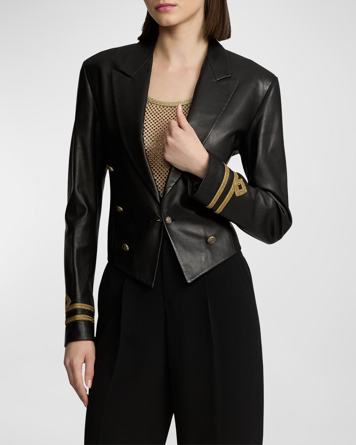 Ralph Lauren Helaine Soft Leather Blazer In Black