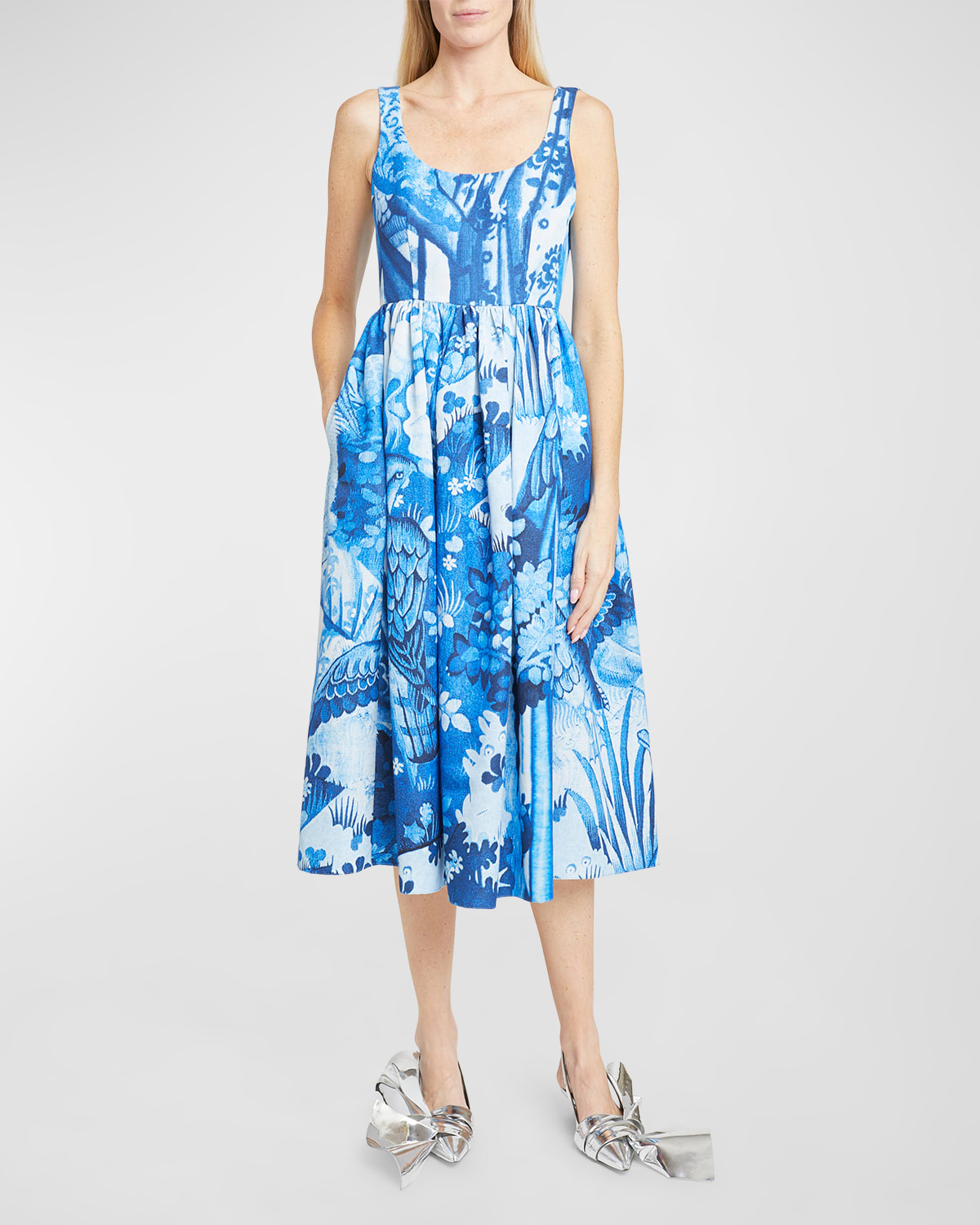 Shop Erdem Sleeveless Fit-&-flare Midi Dress In Lupin Blue