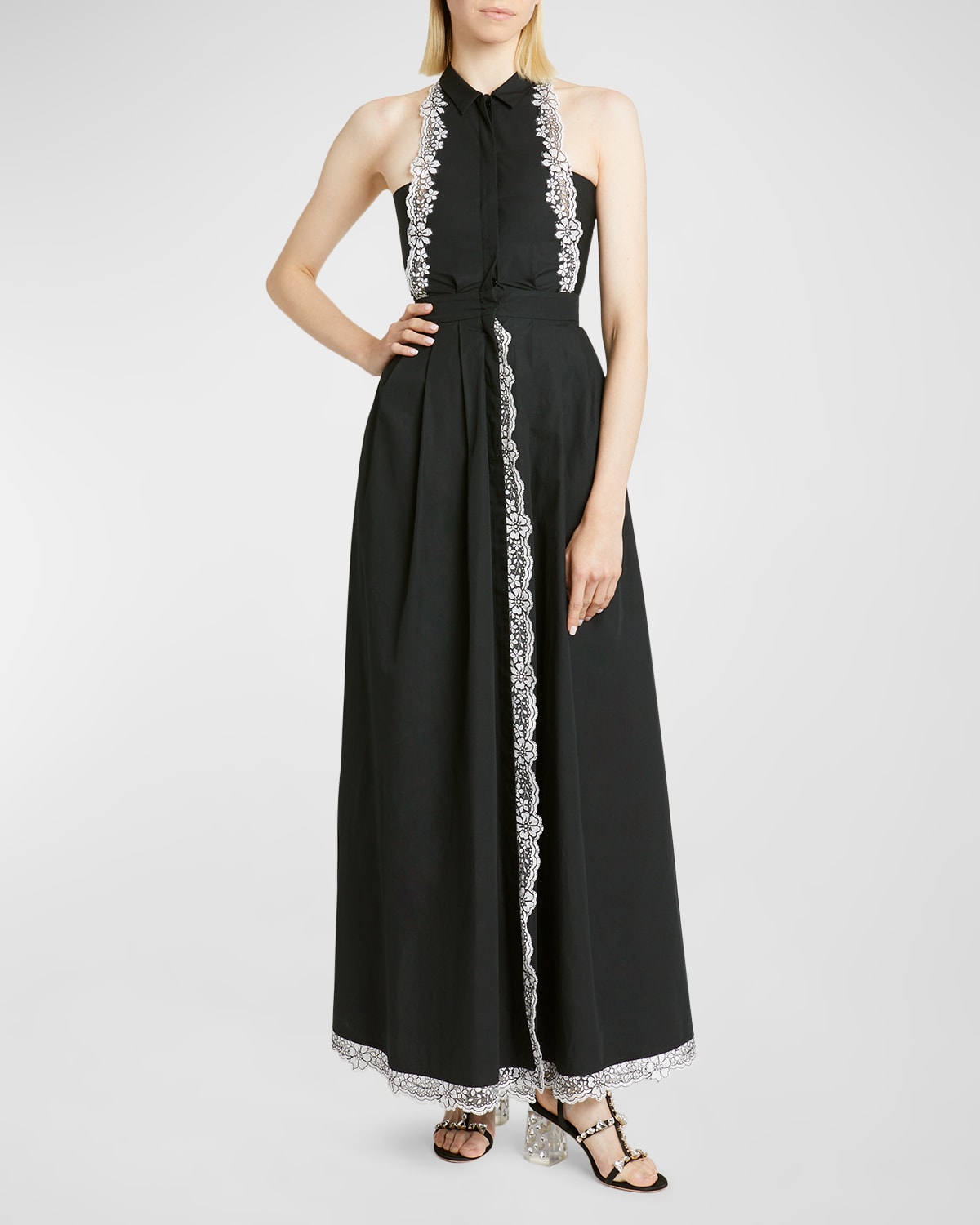Giambattista Valli Lace-trim Cotton Gown In Black