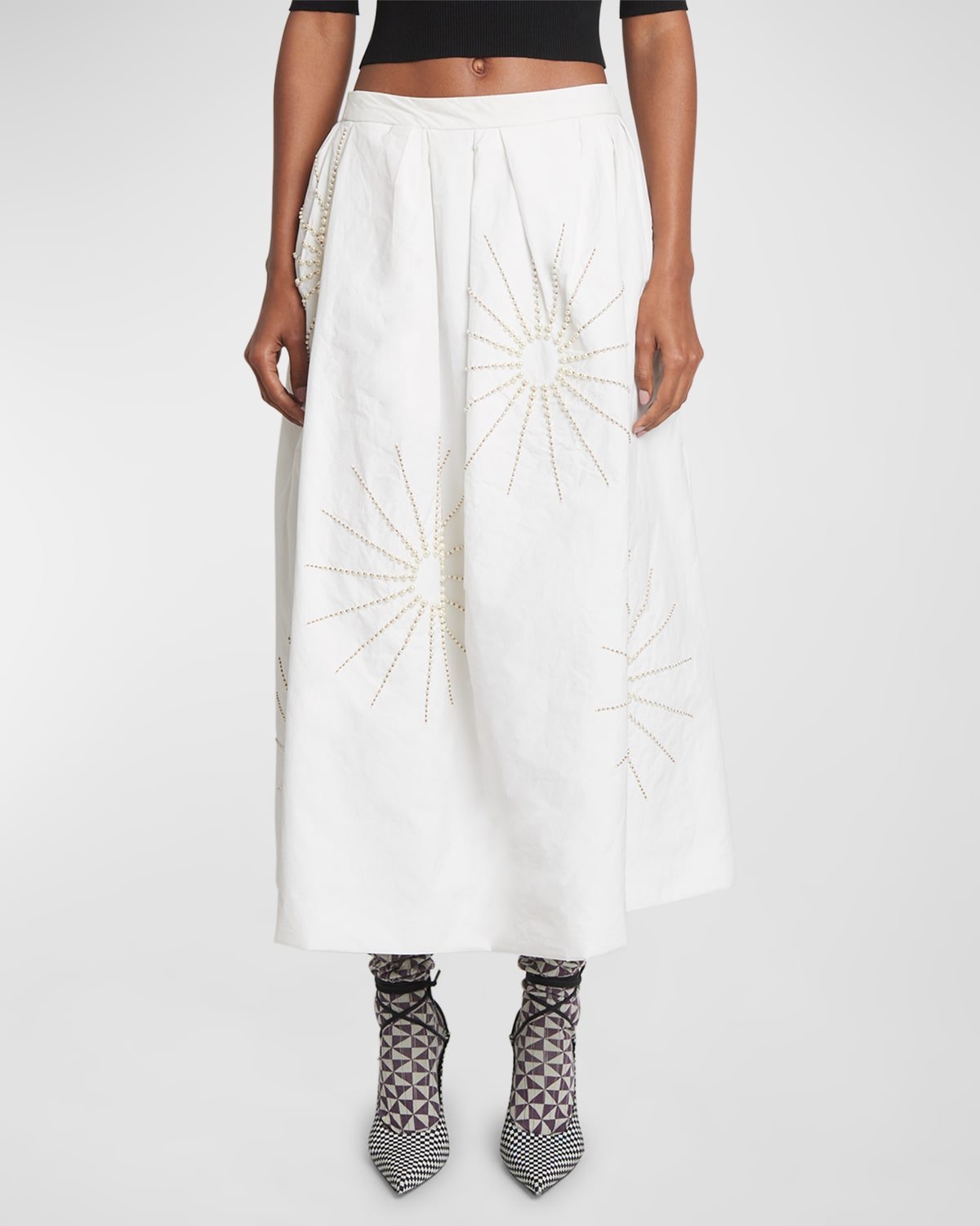 Shop Dries Van Noten Soni Starburst Embroidered Pleated Midi Skirt In White