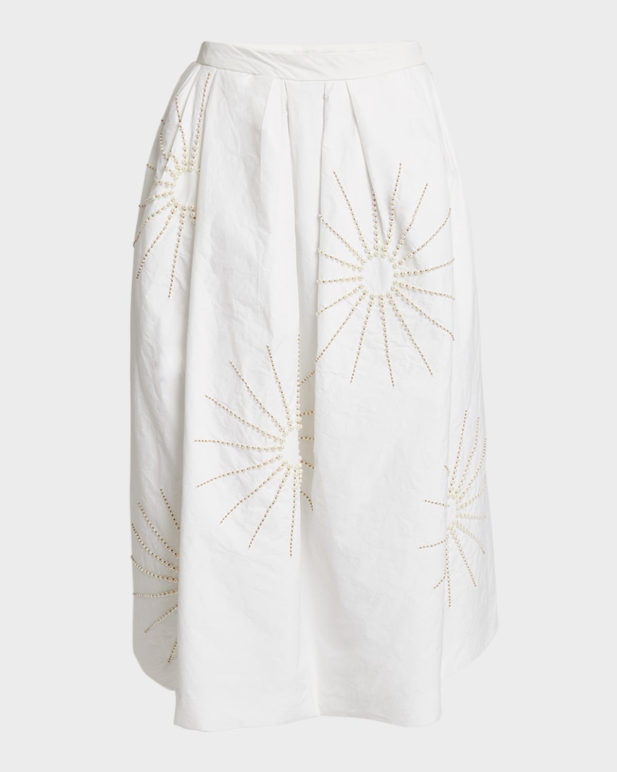 Dries Van Noten Soni Starburst Embroidered Pleated Midi Skirt In White