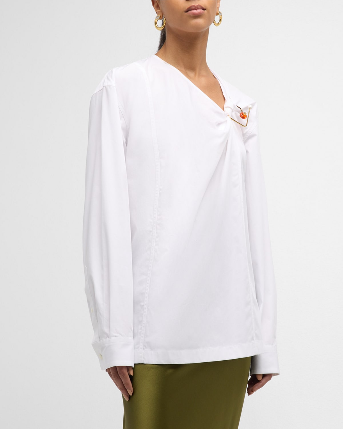 Shop Dries Van Noten Click Twisted-ring Long-sleeve Shirt In White