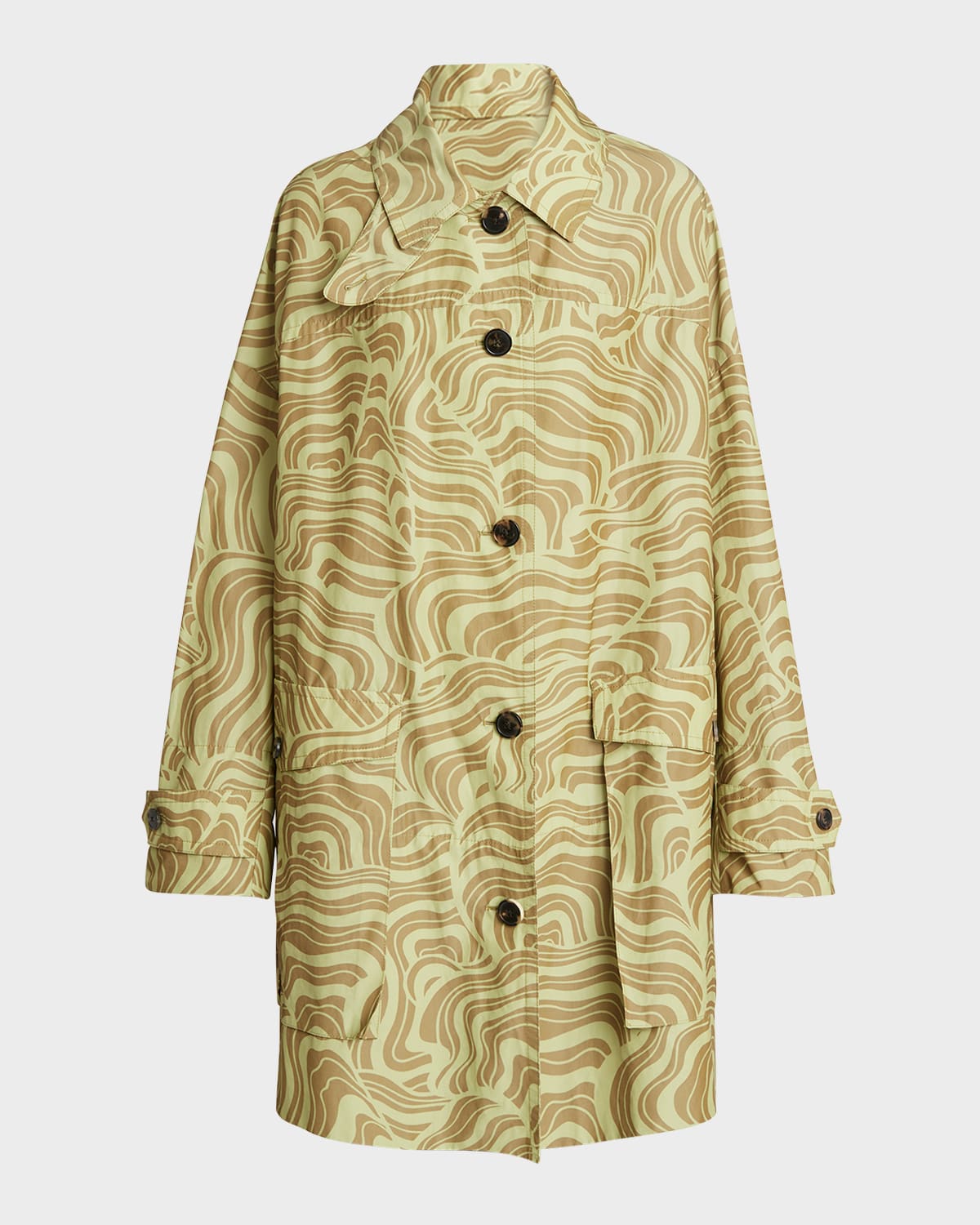 Dries Van Noten Reston Wave-print Single-breasted Oversized Coat In Pale Yellow