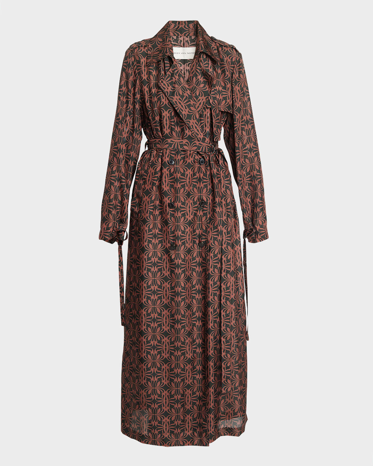 Dries Van Noten Renwicks Abstract-print Belted Long Trench Coat In Black