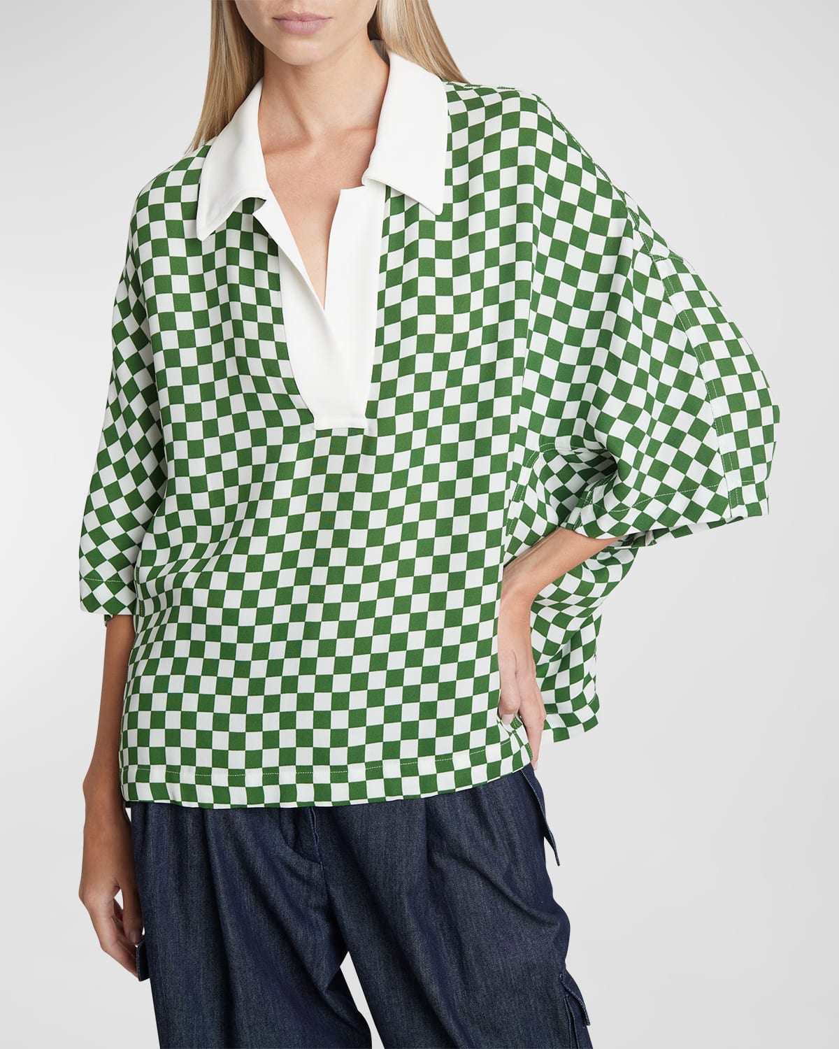 Dries Van Noten Cools Checker Oversized Polo Shirt In Green