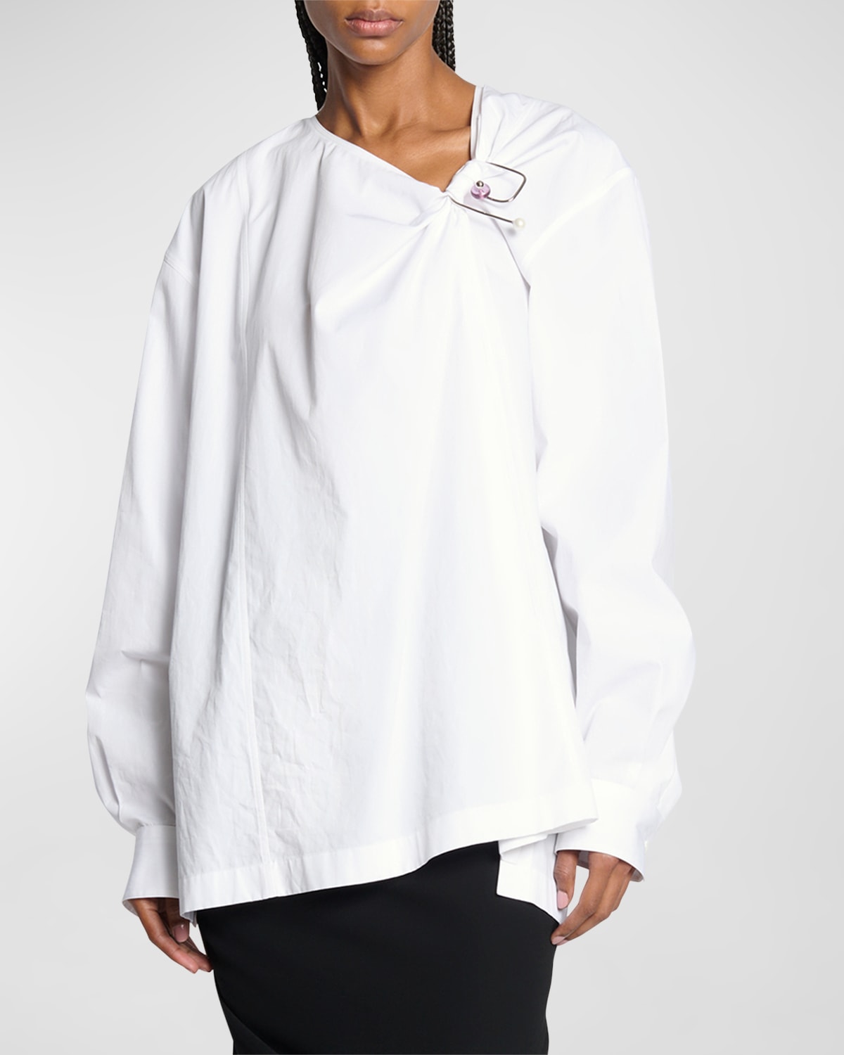 Dries Van Noten Cijou Embellished Twisted Oversized Shirt In White