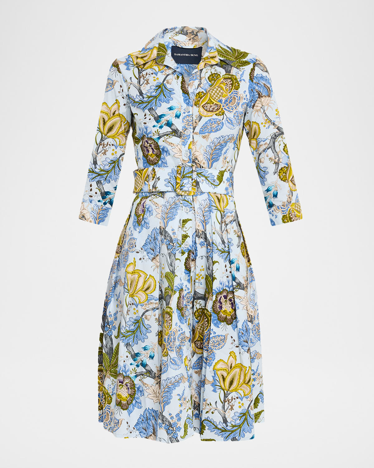 Samantha Sung Audrey 1 Pleated Floral-print Midi Shirtdress In Blue