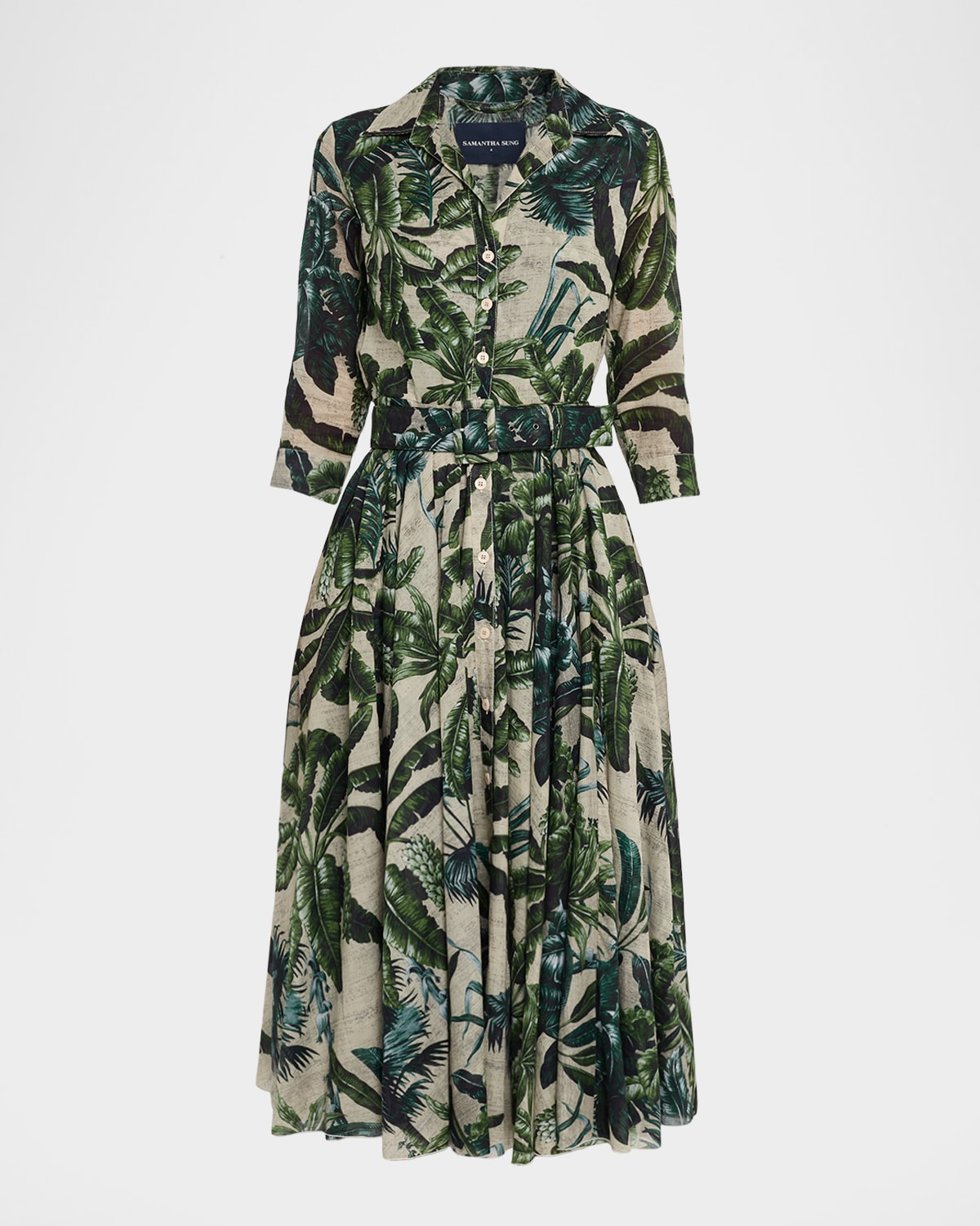 Samantha Sung Aster Belted Zebra-print Cotton Midi Shirtdress In Multi