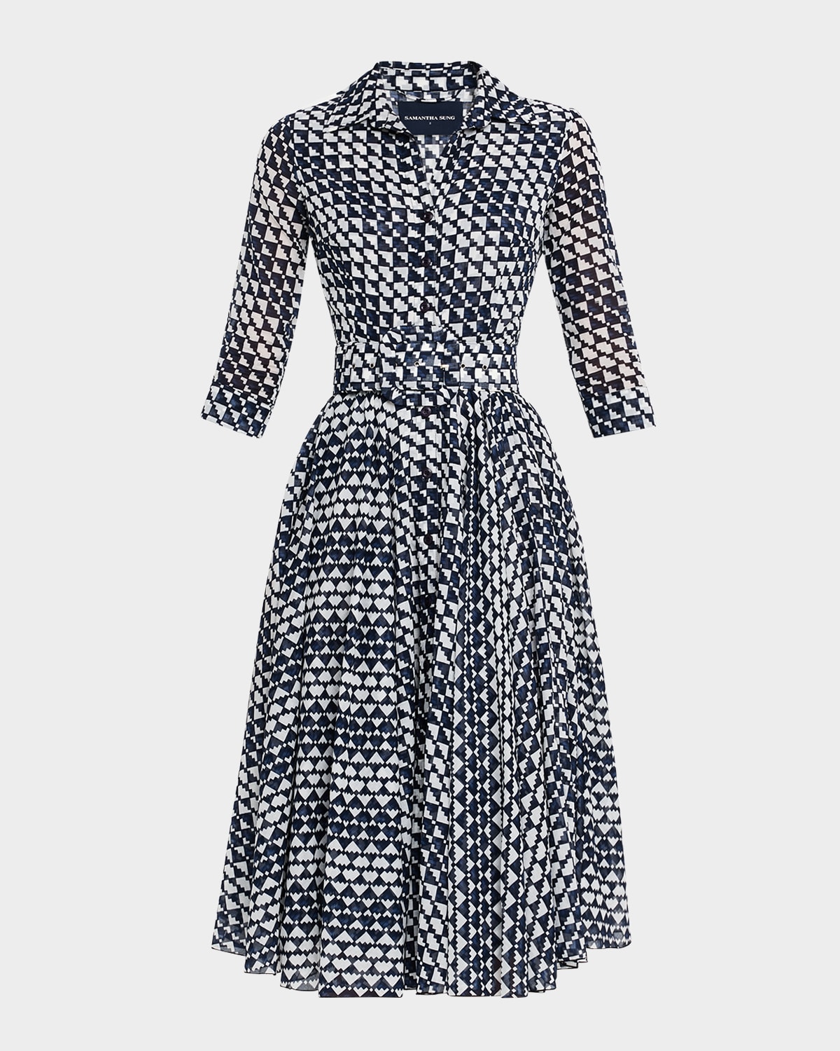 Samantha Sung Aster Belted Zebra-Print Cotton Midi Shirtdress