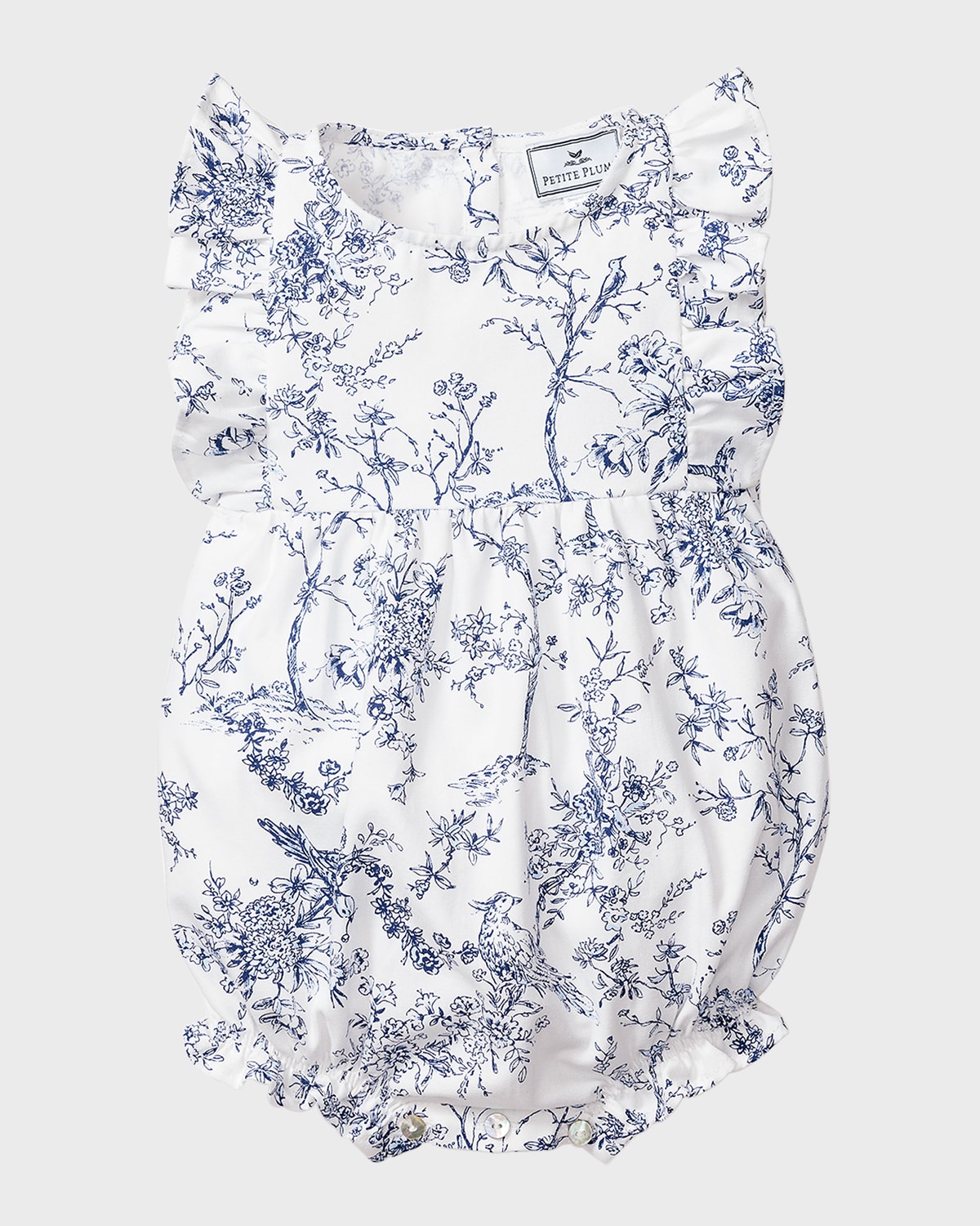Petite Plume Baby Girl's Timeless Toile Floral Ruffled Bubble Romper In Timeless Toile
