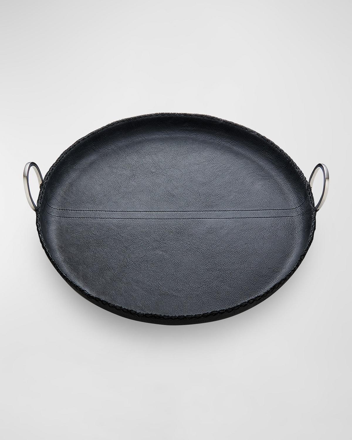 Mary Jurek Durango Ring-handled Leather Round Tray In Black