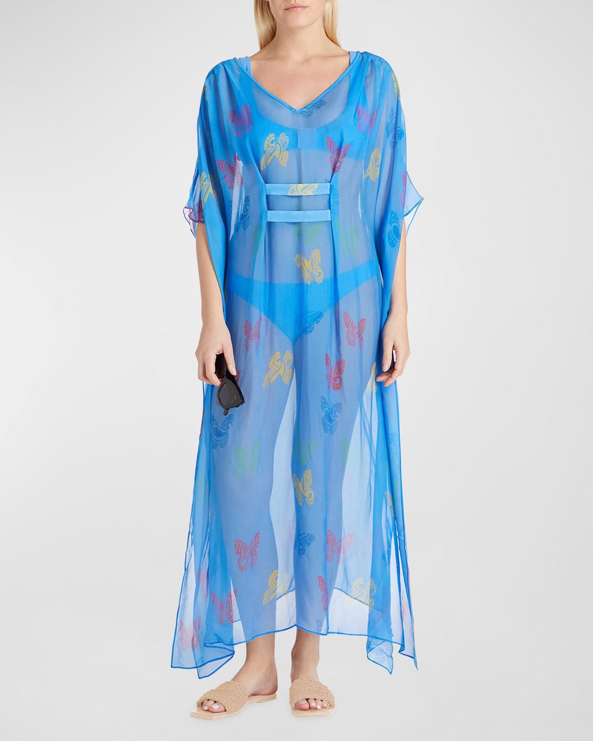 Shop Valimare Florence Sheer Butterfly Caftan Coverup In Blue Print