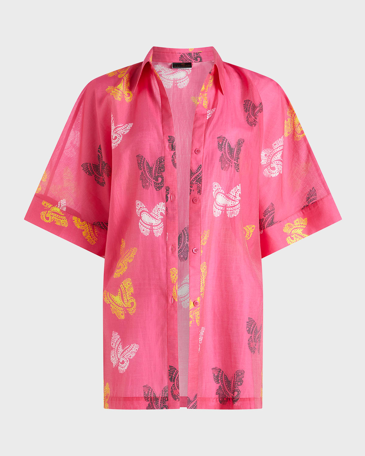 Valimare Sydney Sheer Butterfly Shirtdress In Fuscia