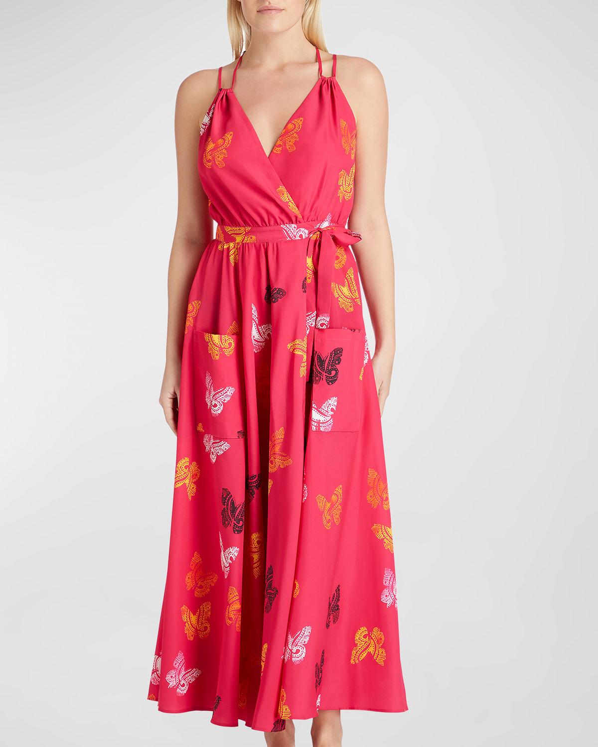 Shop Valimare Amelia Butterfly Wrap Maxi Dress In Fuscia Print