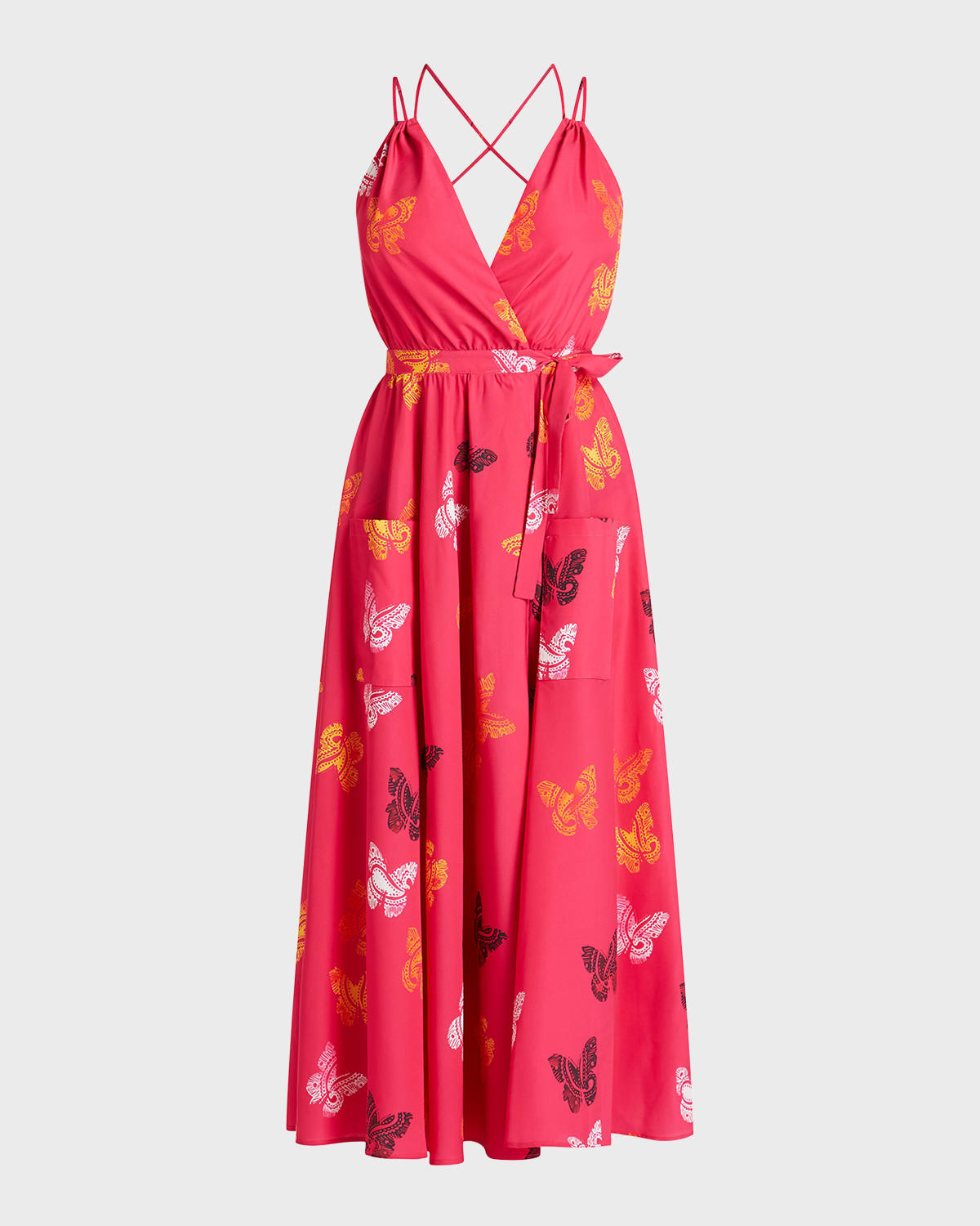 Shop Valimare Amelia Butterfly Wrap Maxi Dress In Fuscia Print