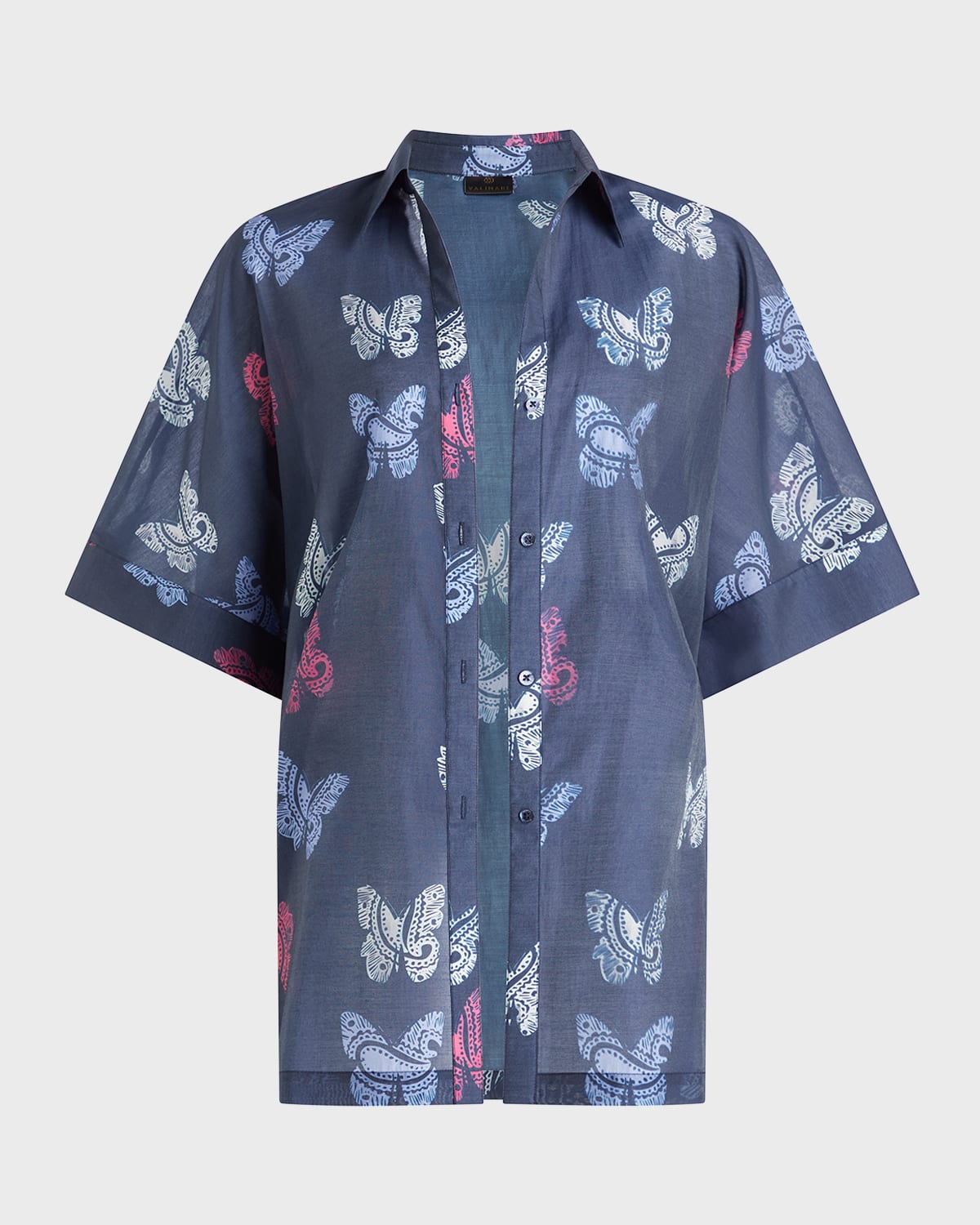 Shop Valimare Sydney Sheer Butterfly Shirtdress In Navy Print