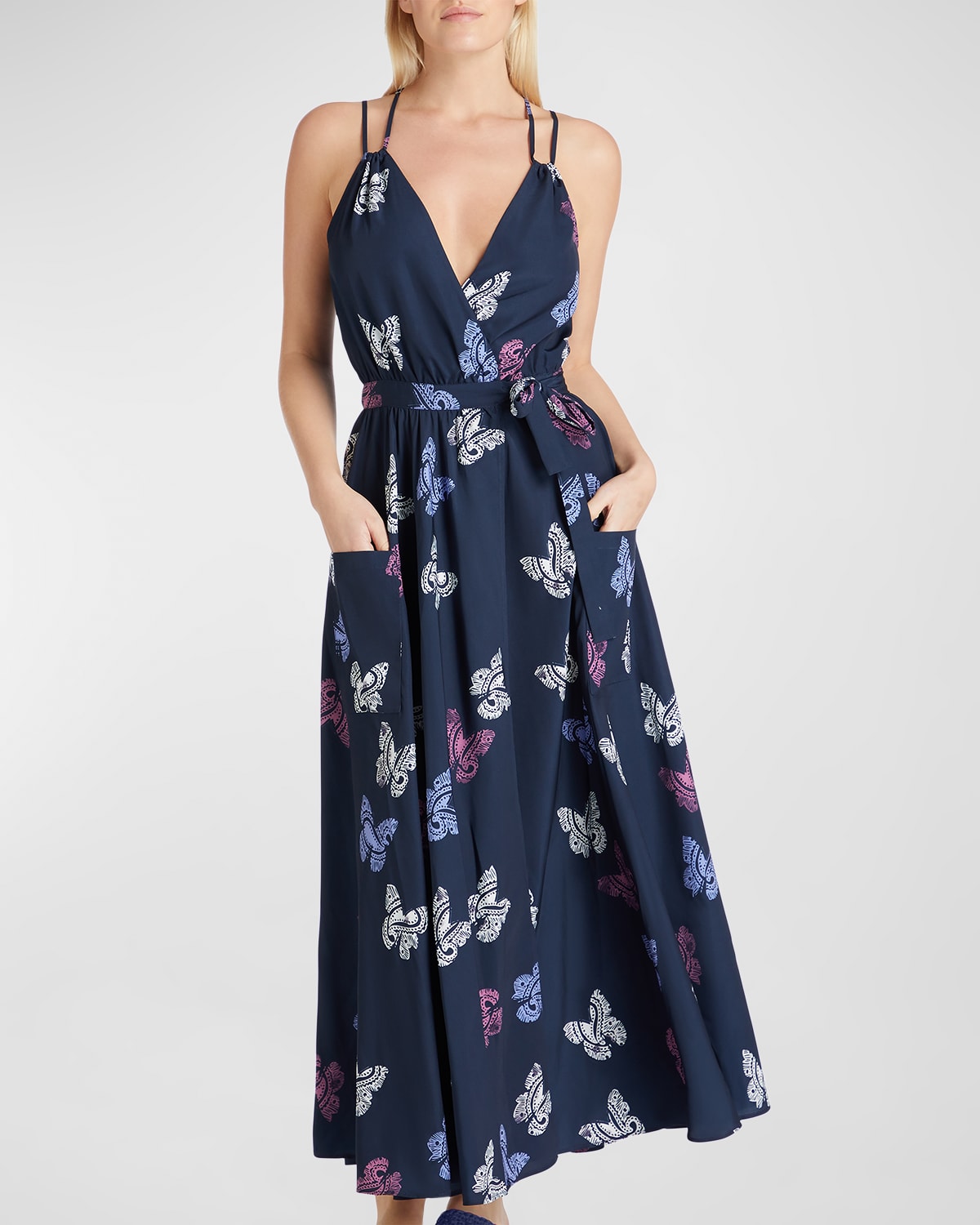 Valimare Amelia Butterfly Wrap Maxi Dress In Navy Print