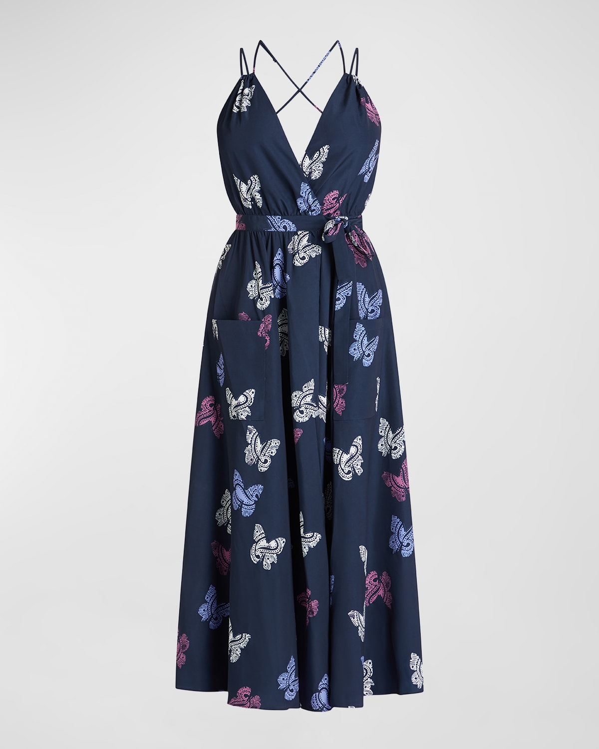 Valimare Amelia Butterfly Wrap Maxi Dress In Navy Print