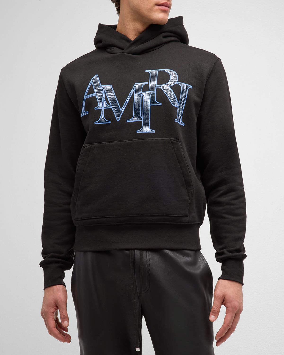 Amiri Men's Crystal Staggered Logo Hoodie In Black Blue