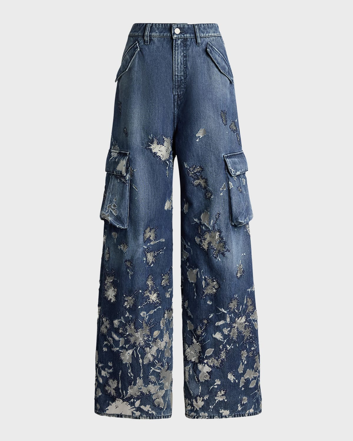 Polo Ralph Lauren Denim Blue Shadow Berke Embellished Wide-leg Jeans In Dk Sap Cre