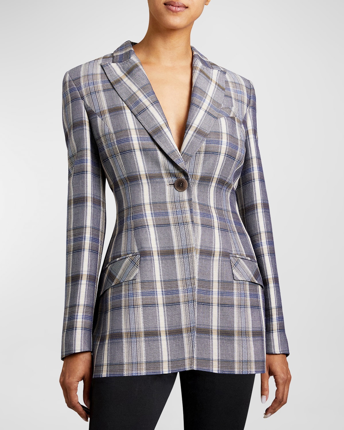 Nelli Plaid Tailored Single-Button Jacket