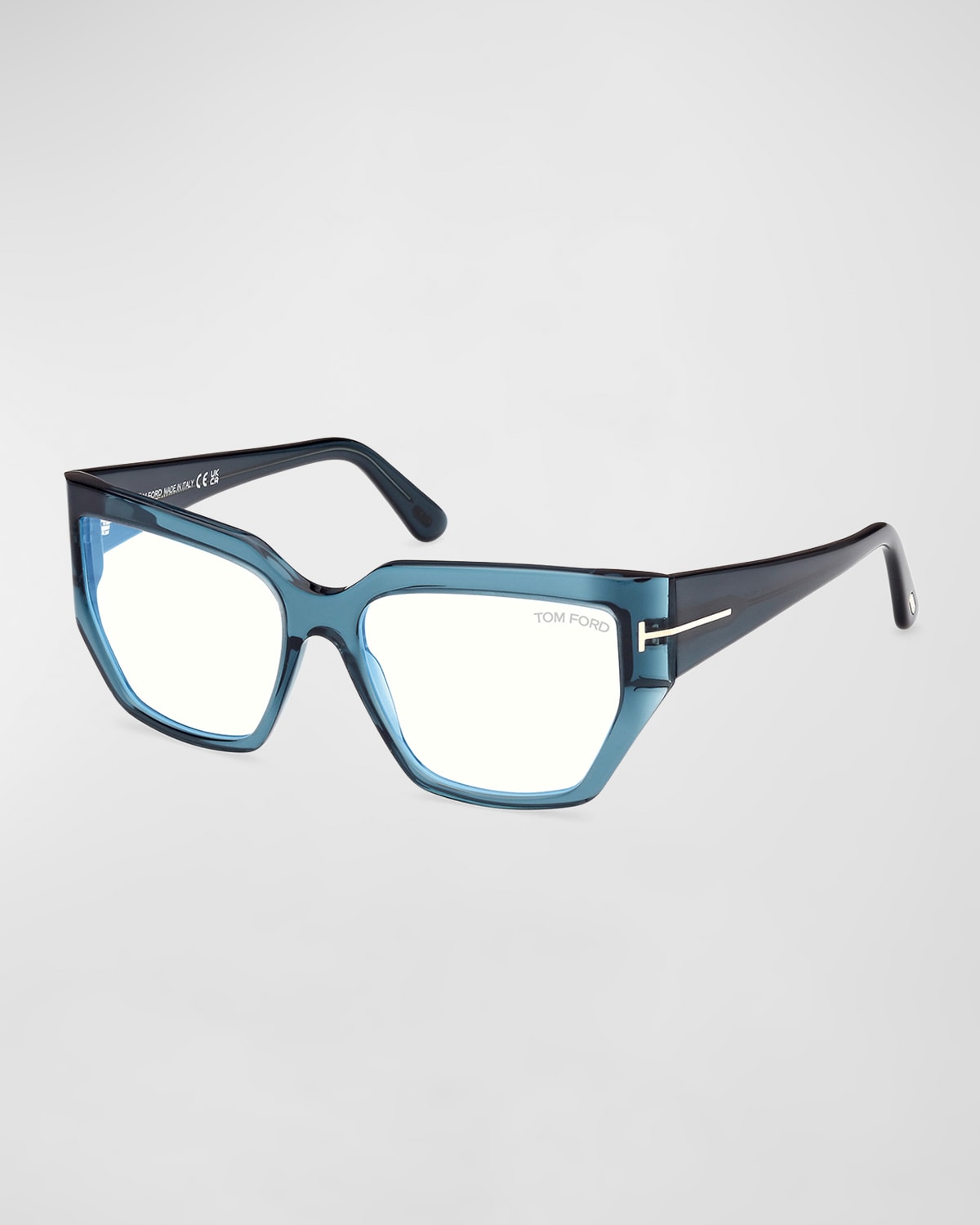 Shop Tom Ford Beveled Blue Blocking Acetate Square Glasses In Shiny Transp Dark Teal