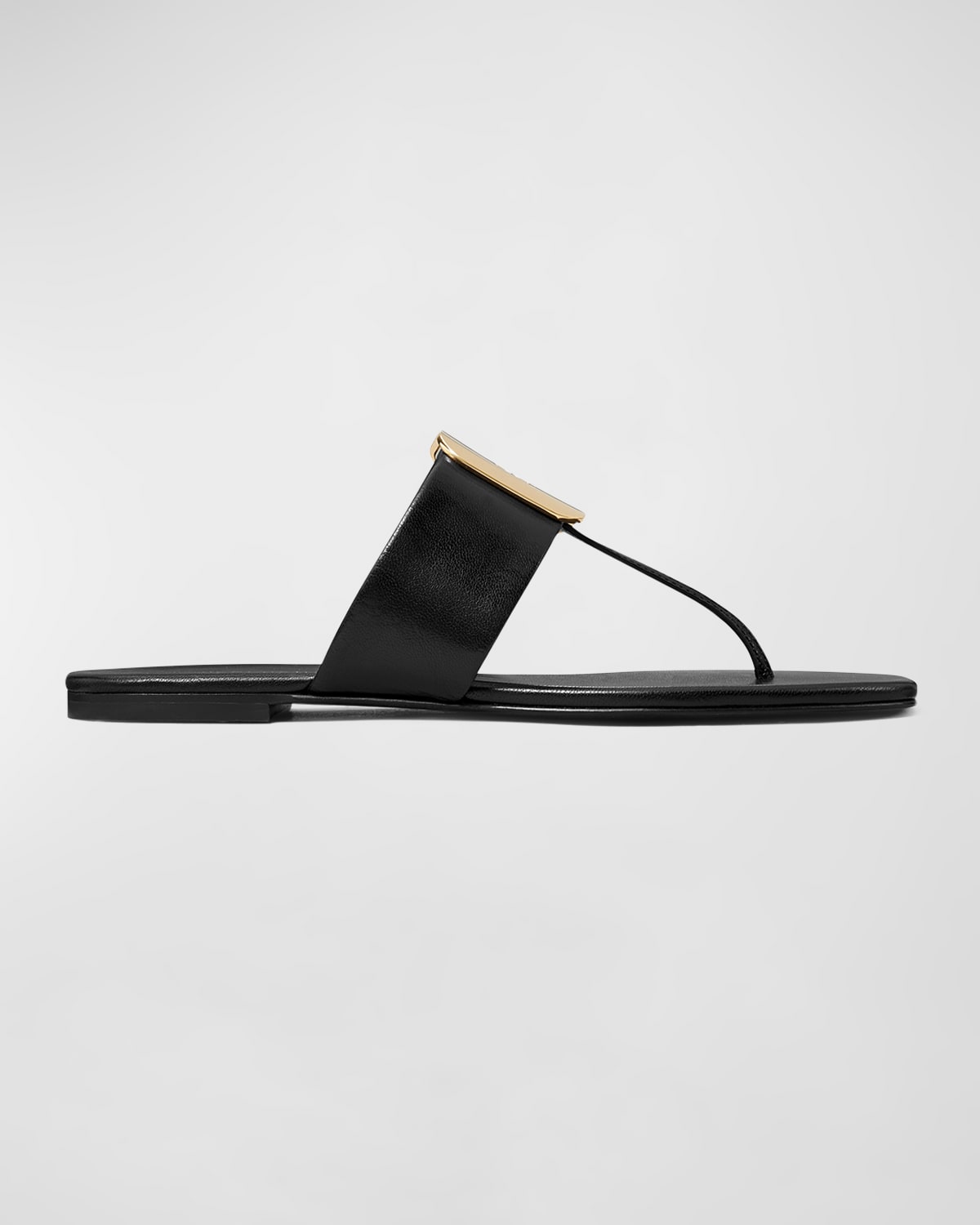 Shop Tory Burch Georgia Leather Logo Thong Sandals In Perfect Black