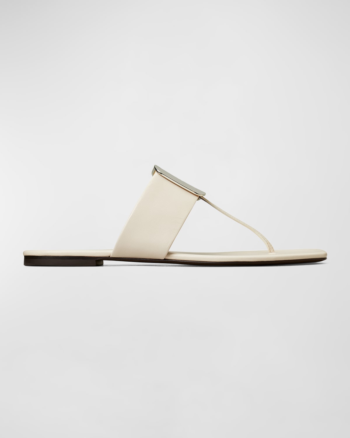 Tory Burch Georgia Leather Logo Thong Sandals In Light Cream