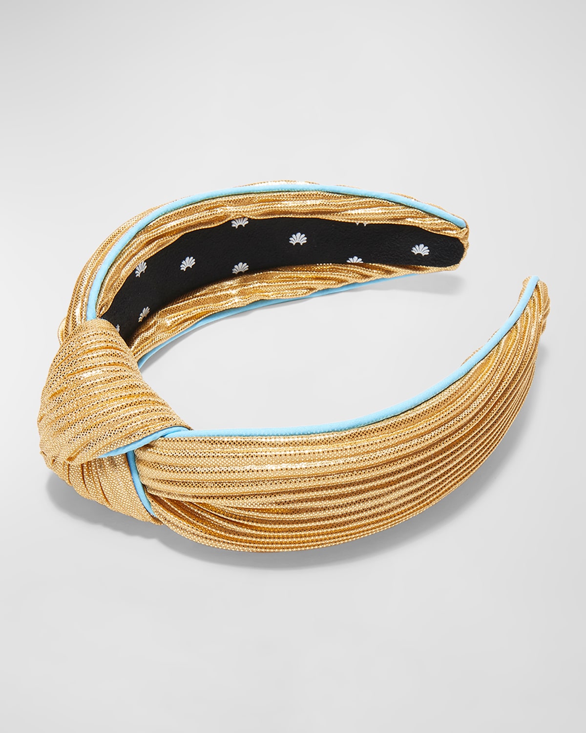 Lele Sadoughi Pleated Knotted Headband In Gold/blue