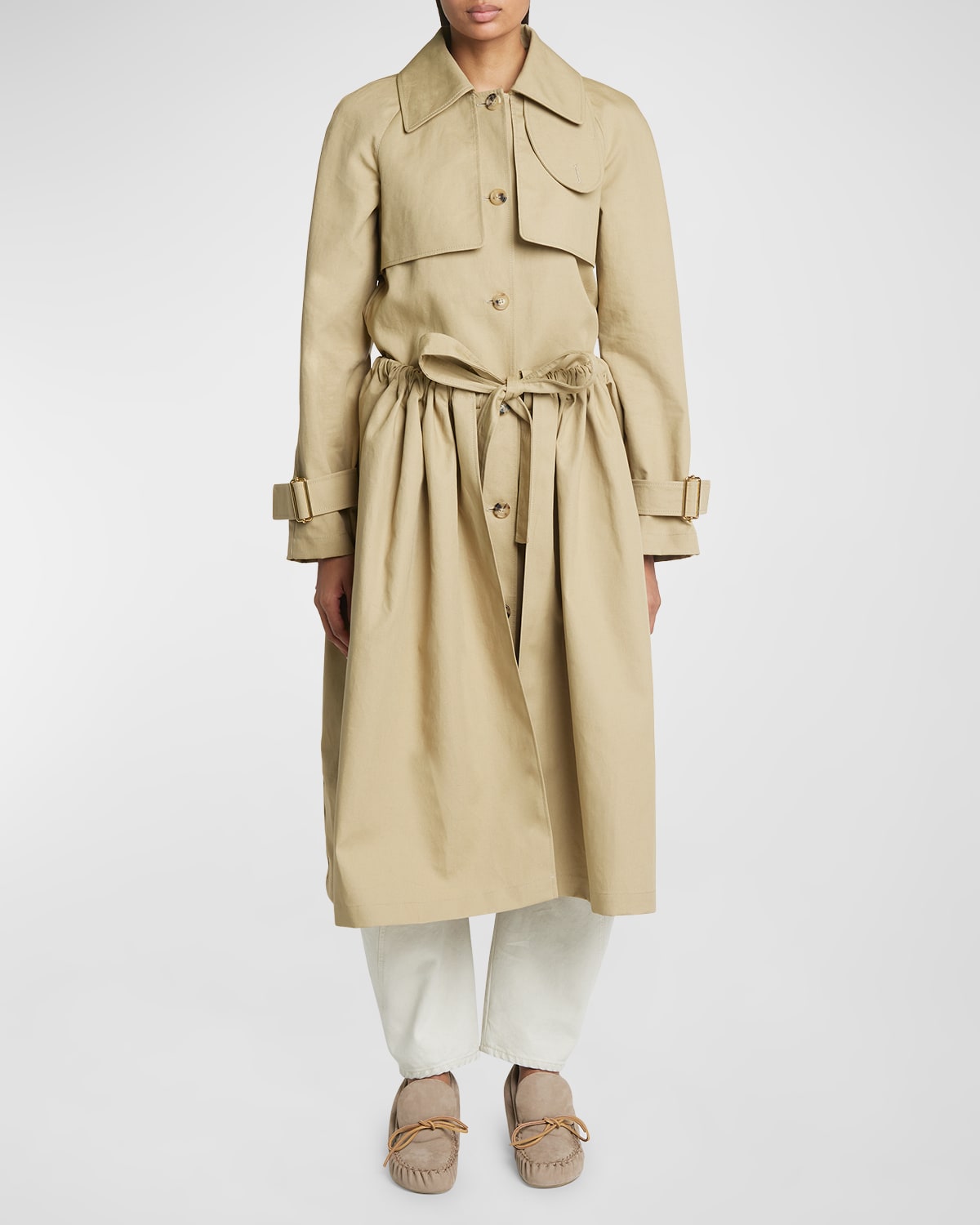 Gathered Waist Belted Trench Coat