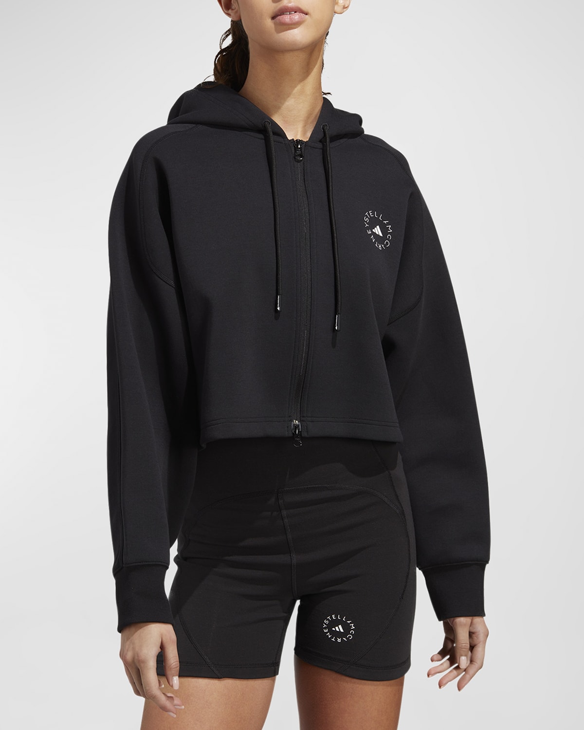 Shop Adidas By Stella Mccartney Sportswear Cropped Hoodie In Black/white